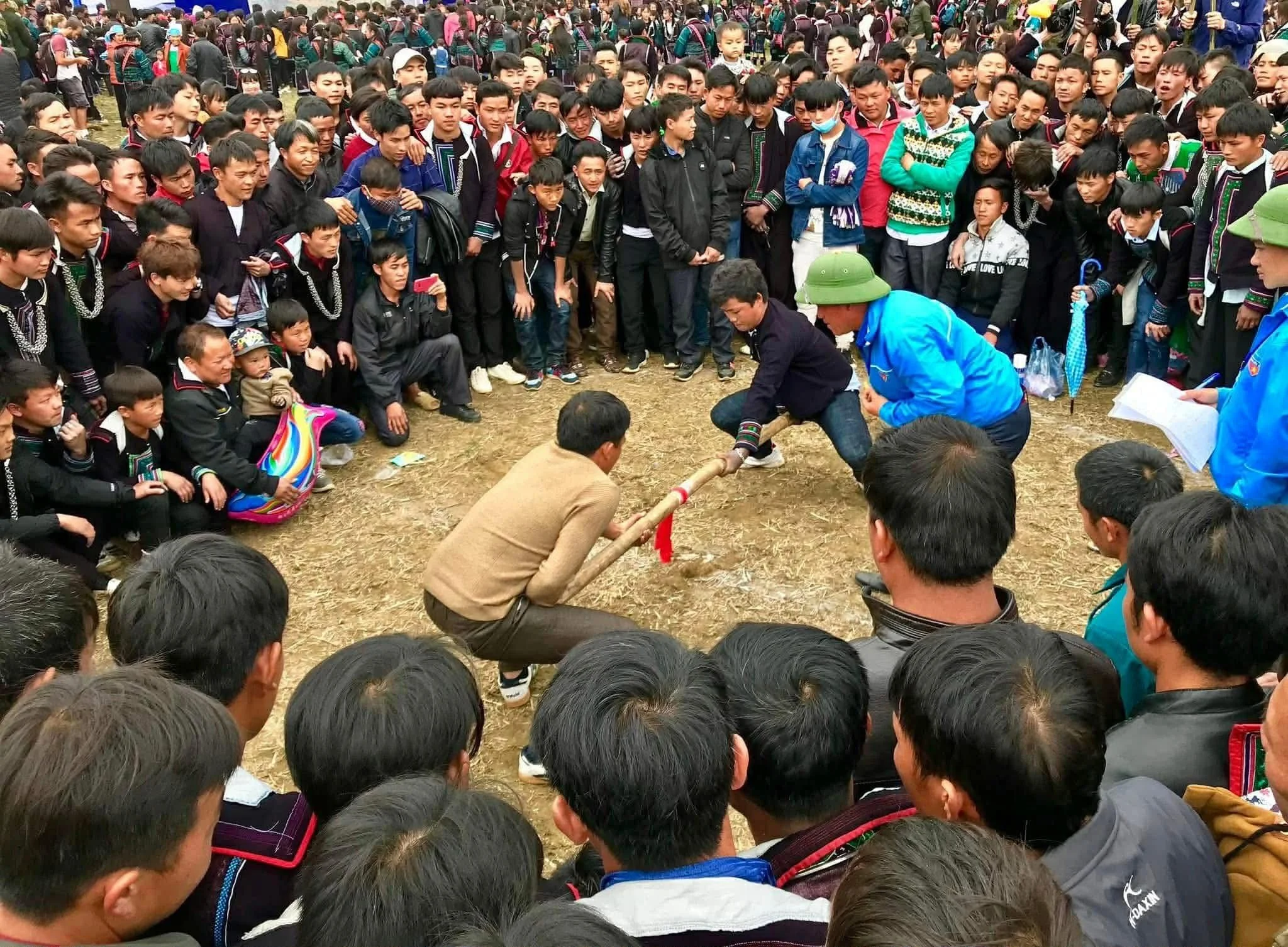 Large crowd gathered to watch a traditional Tet festival game in Northern Vietnam