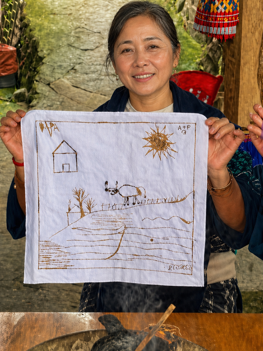 tourist batik drawing in cotton in Sapa.