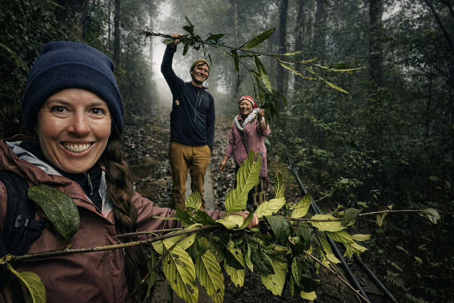 Guided trekking through dense forest in Sapa with hikers navigating natural terrain