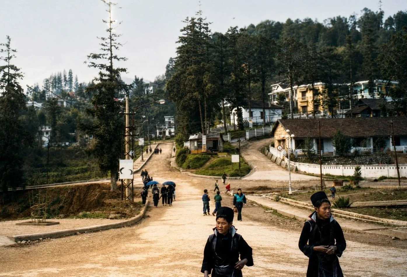 Photograph of Sapa town centre in the early 1990s before the rapid growth of modern tourism in northern Vietnam.