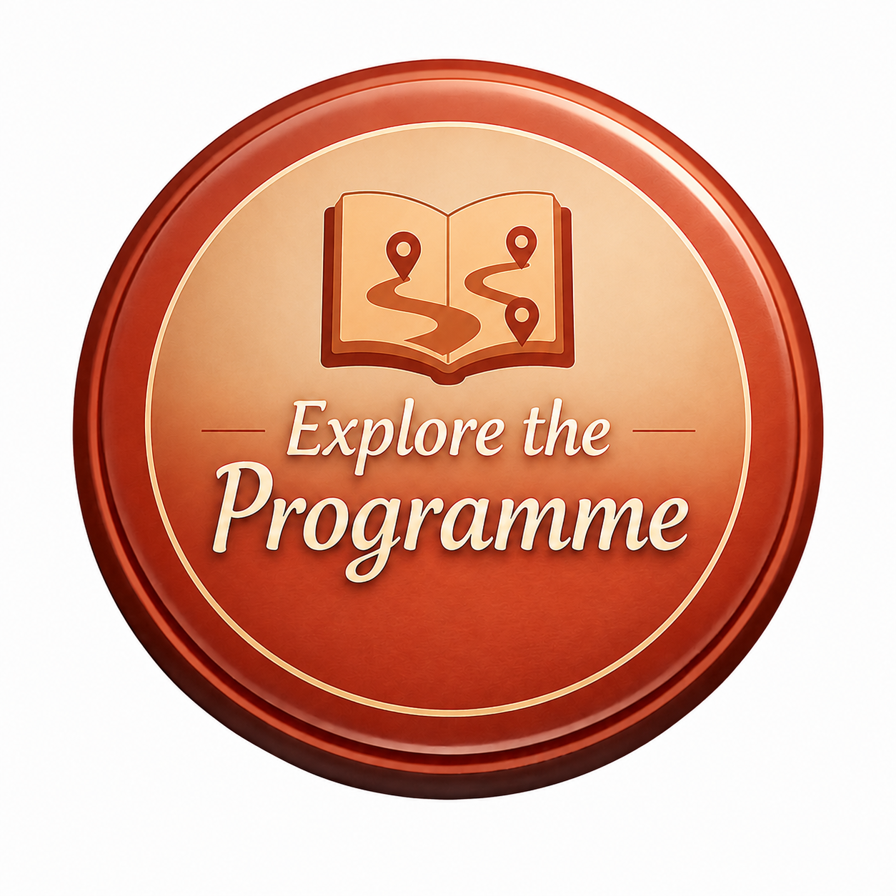 Circular orange button with an open-book and route icon and the words “Explore the Programme”.