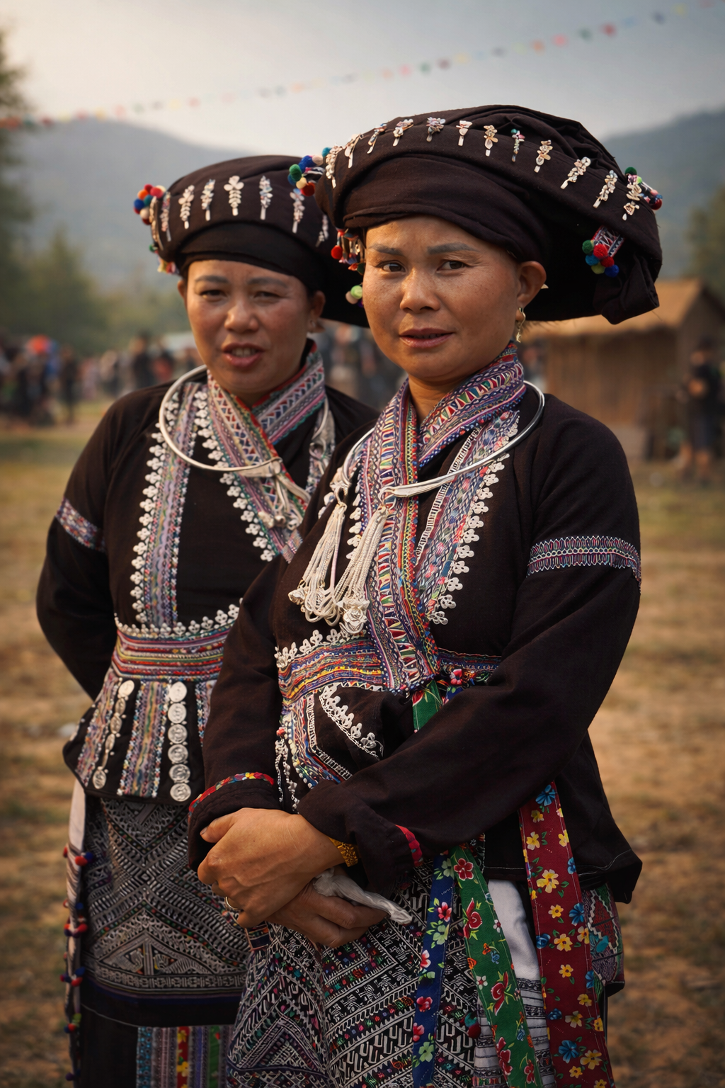 Lao women in traditional clothing standing together in Lai Chau Province, northern Vietnam, reflecting local culture and heritage