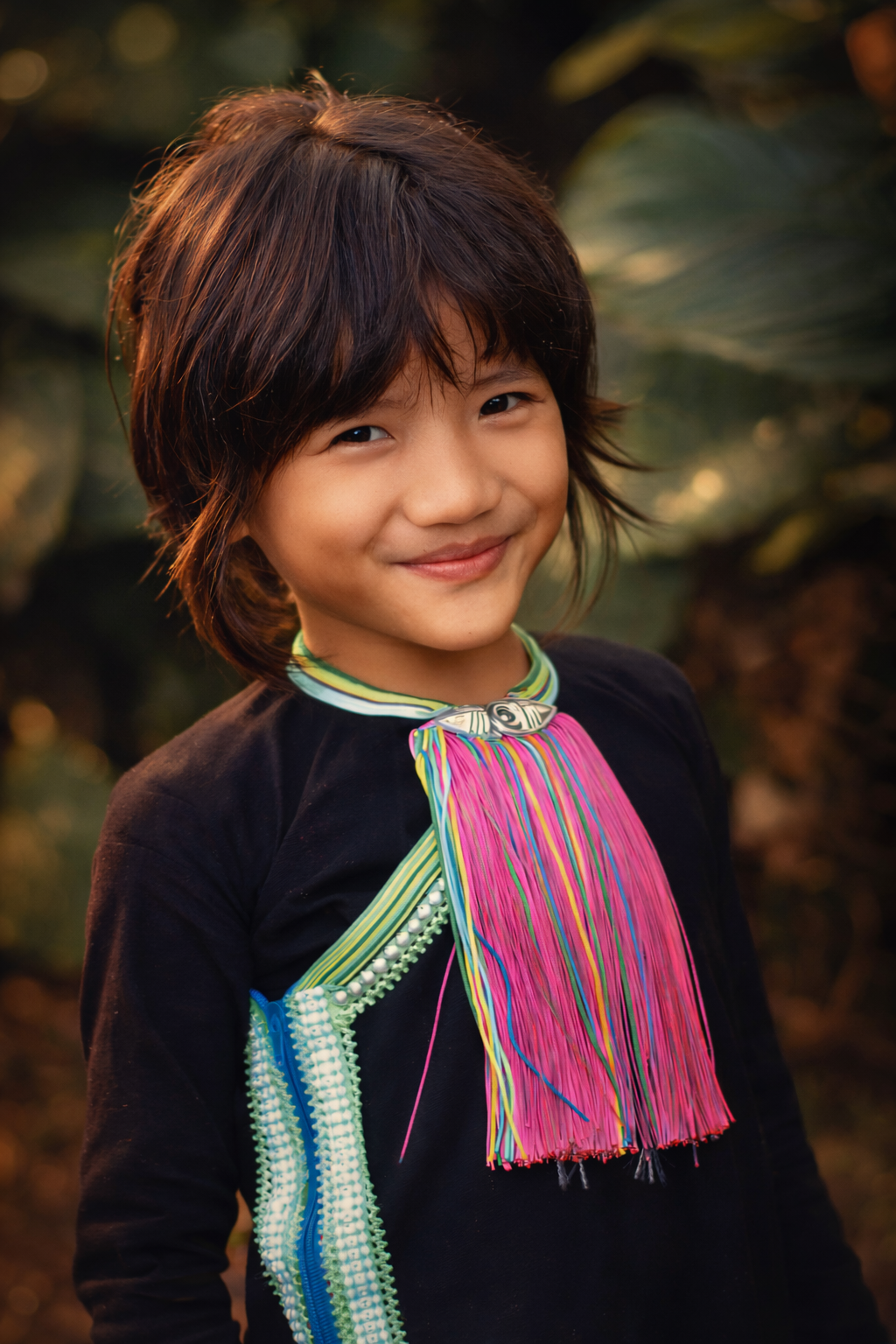 Young girl from the Lan Tien community in Dien Bien Phu Province wearing traditional clothing in northern Vietnam