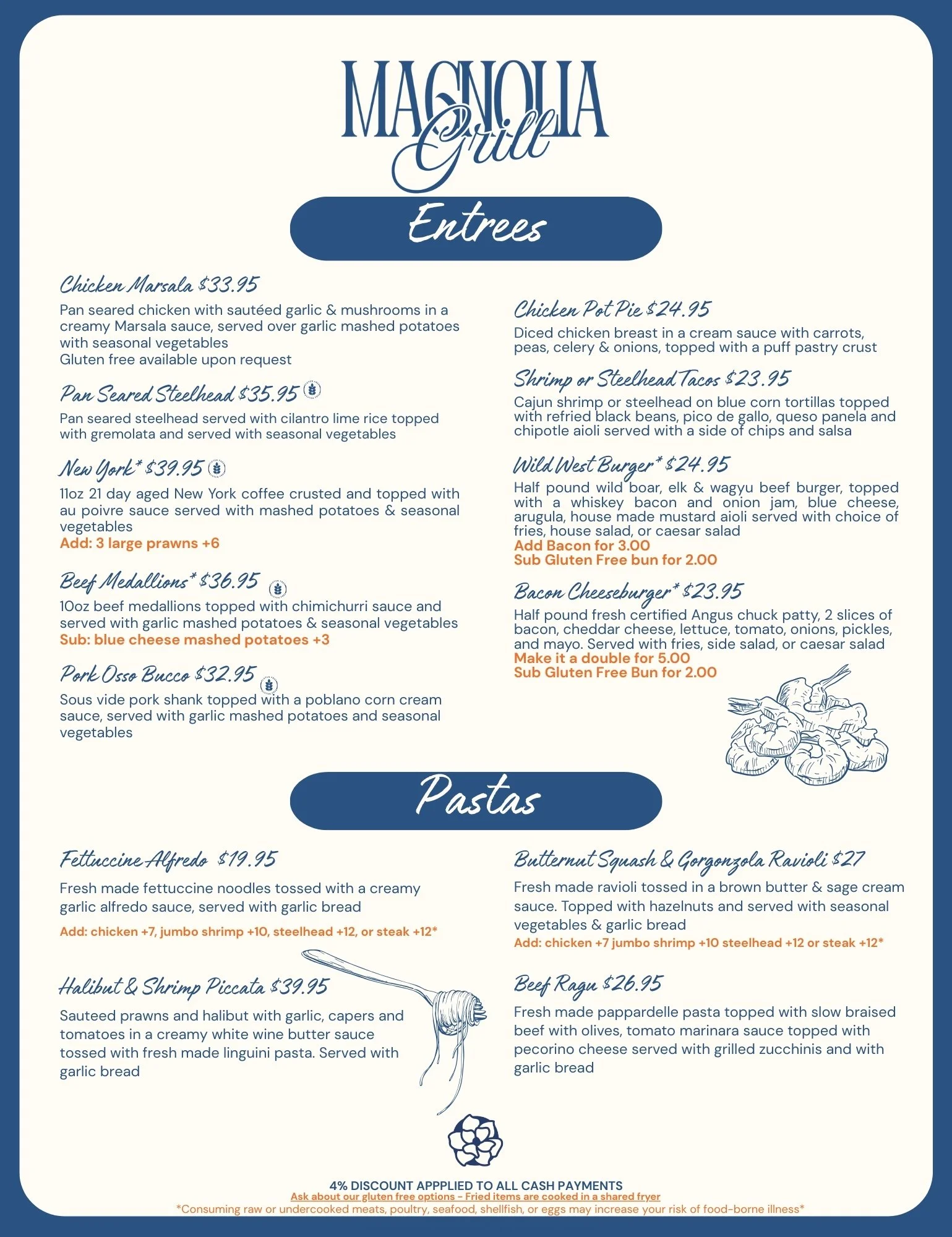 entree menu for magnolia grill in silverton oregon