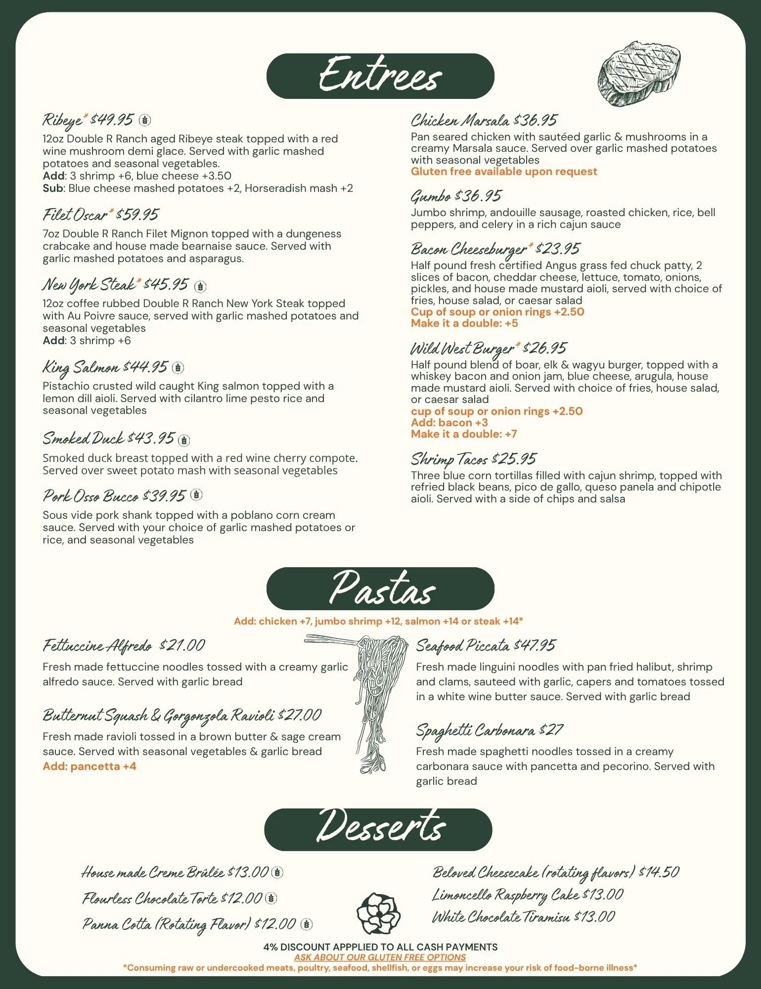 Food menu at Magnolia on the Green with house-crafted plates and guest favorites