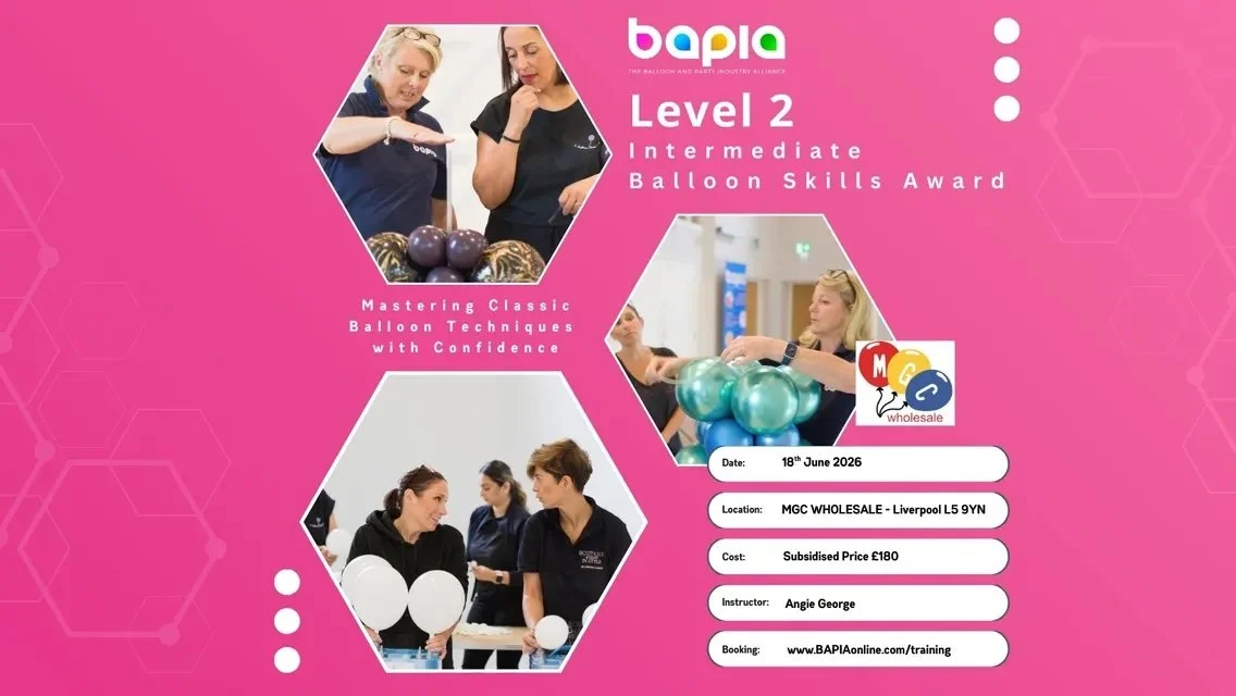 BAPIA Level Two - Intermediate Balloon Skills Award -MGC WHOLESALE Unit 26 – Sandon Industrial Estate, Sandon Way, Liverpool L5 9YN 