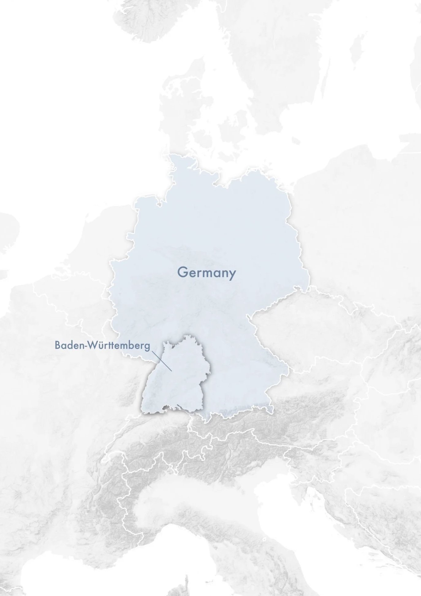 Einfache Übersichtskarte der Lage Baden-Württembergs in Deutschland und Europa