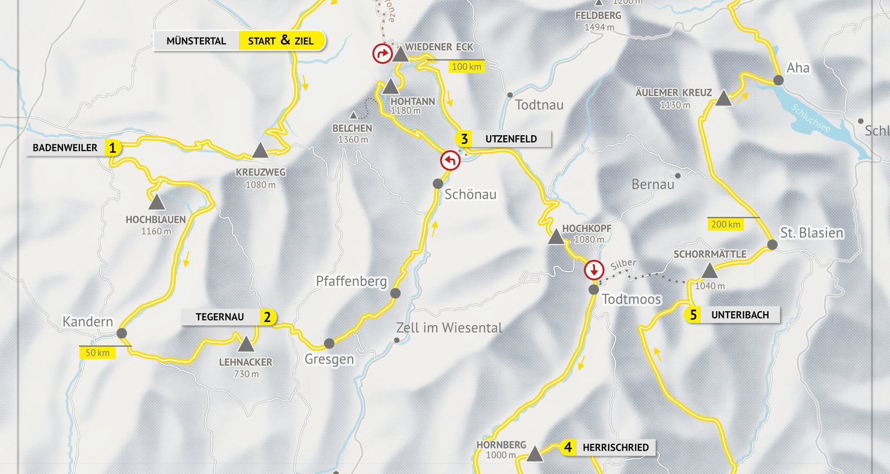 Ausschnitt der Streckenkarte des Rennradmarathons SchwarzwaldSuper!