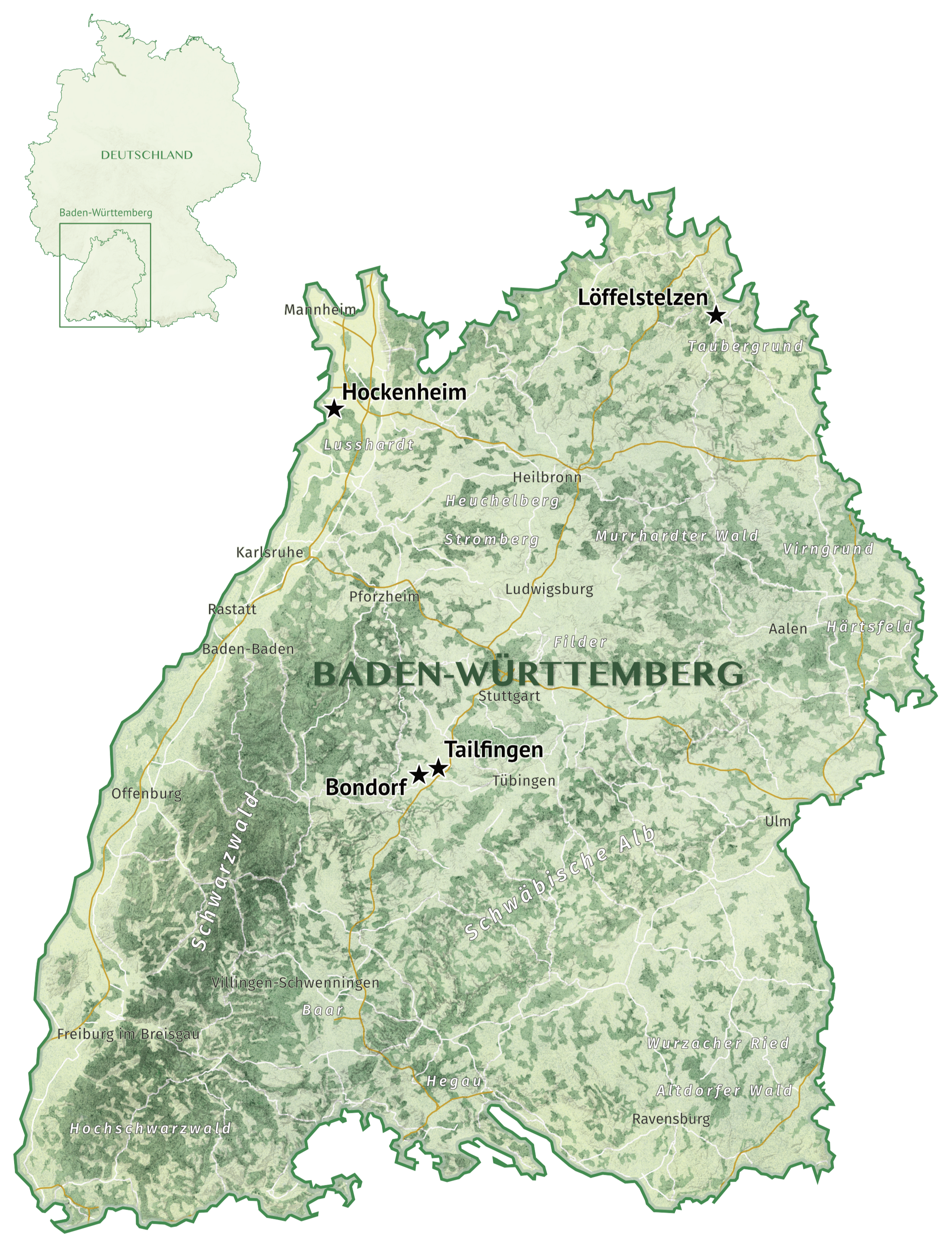 Lageplan der Untersuchungstandorte mit Übersichtskarte