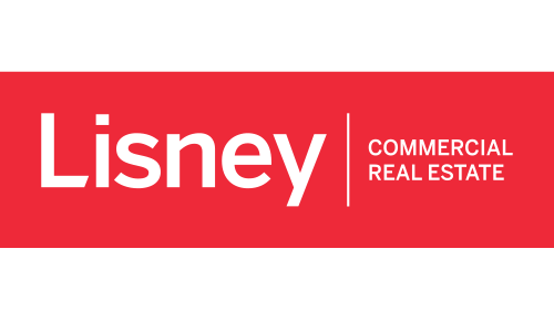 Lisney commercial real estate logo with red and black background.