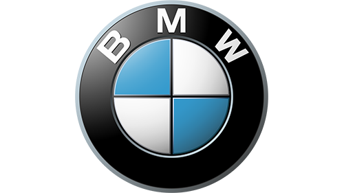 Close-up of the BMW logo with black, white, and blue colors.