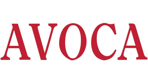 The word 'AVOCA' written in large red letters on a black background.