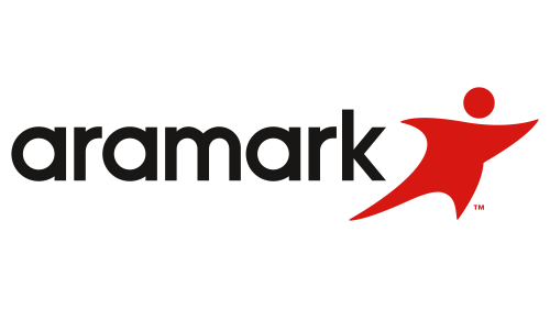 Aramark logo with black text and a red figure to the right.