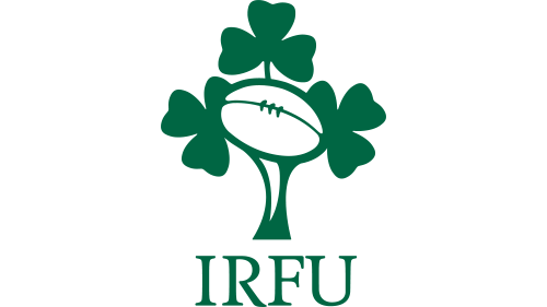 IRFU logo with a shamrock and a rugby ball