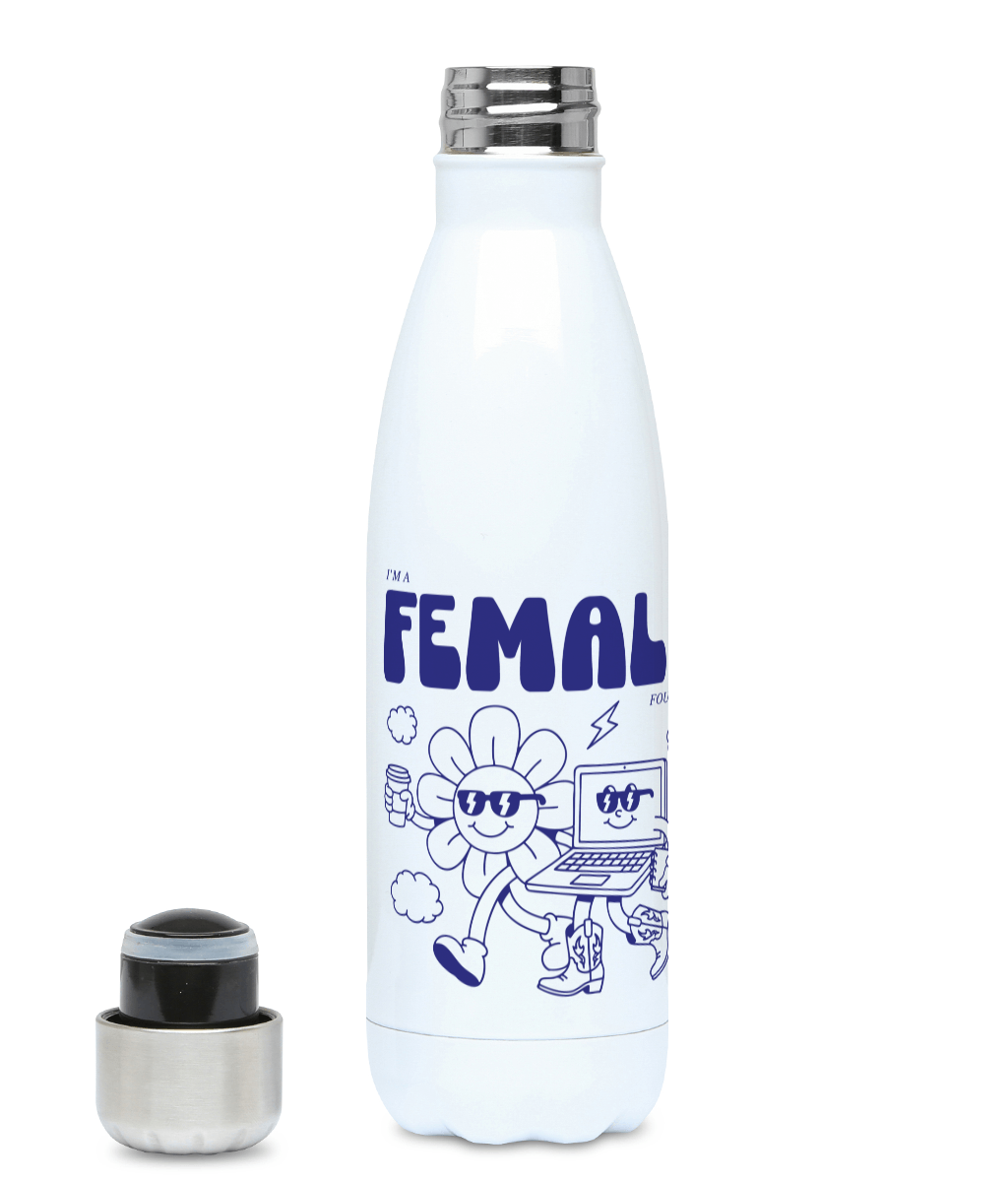 "Daisy & Laptop - I'm a Female Founder " Water Bottle - Blue
