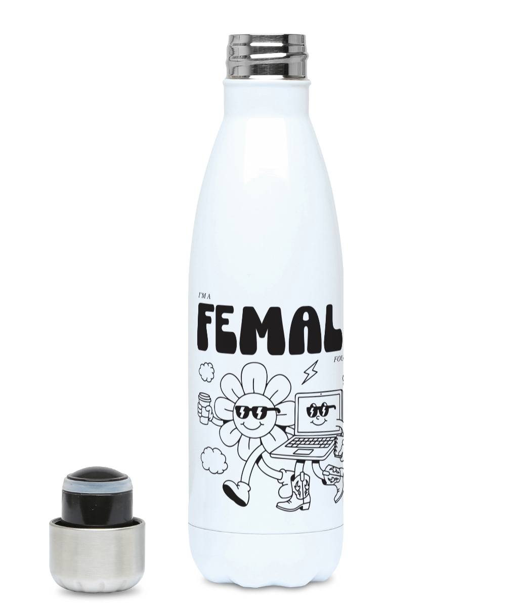 "Daisy & Laptop - I'm a Female Founder " Water Bottle - Black