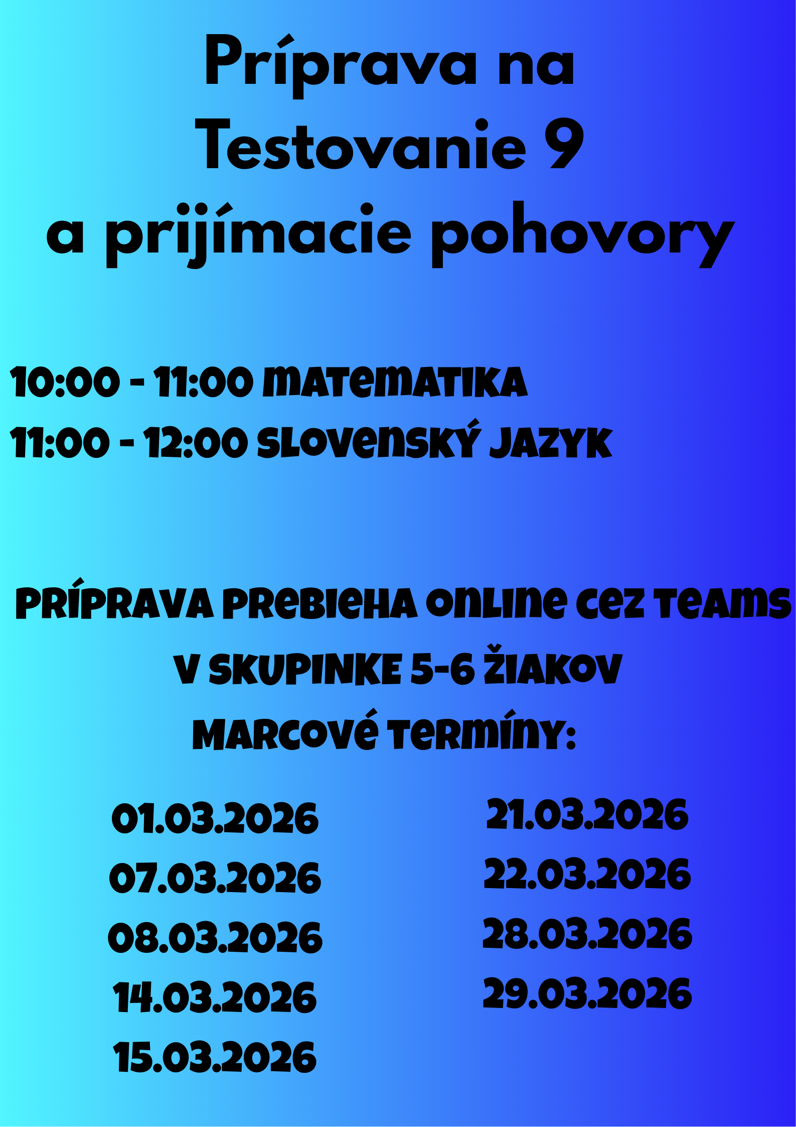 Príprava na Testovanie 9  a prijímacie pohovory– Online skupinový kurz