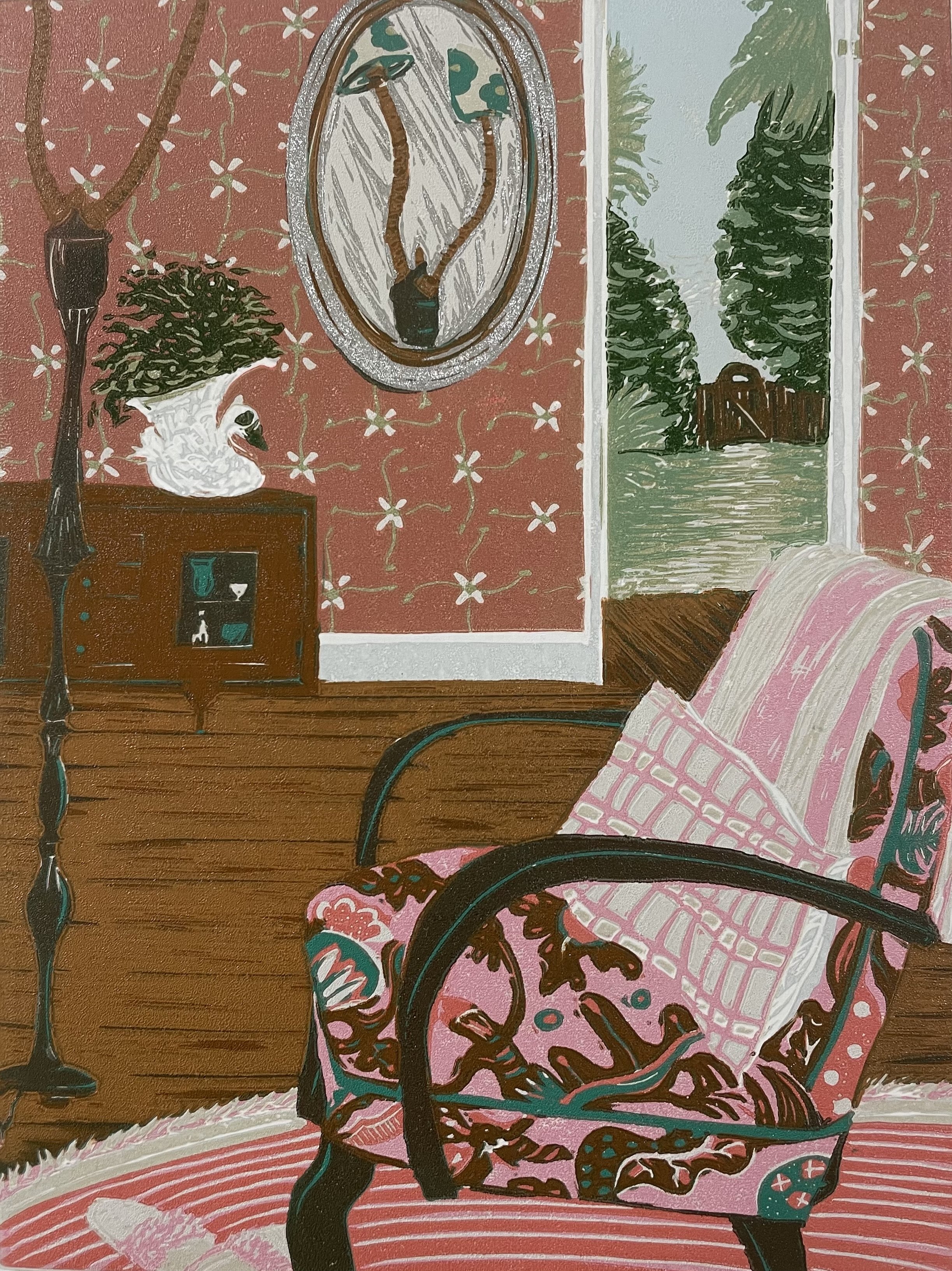 Morning View |Arches 88 Paper|23x28cm|Edition of 6- 11 layers | available for purchase contact me for details

'Morning View' captures the quiet, internal warmth of the winters dawn.  The crisp, frosty light of the garden outside set against the fluf