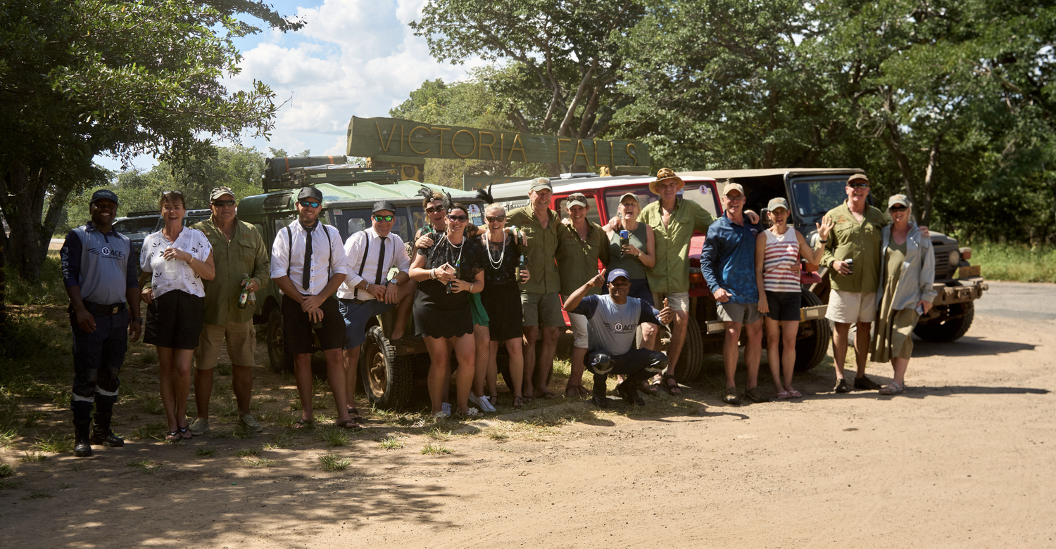 Safari Rally participants and vehicles