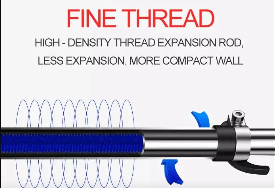 4. Precision Threaded Expansion. Fine-thread expansion gives you precise control over the fit. The high-density threading allows you to make small adjustments and securely lock the bar into position.