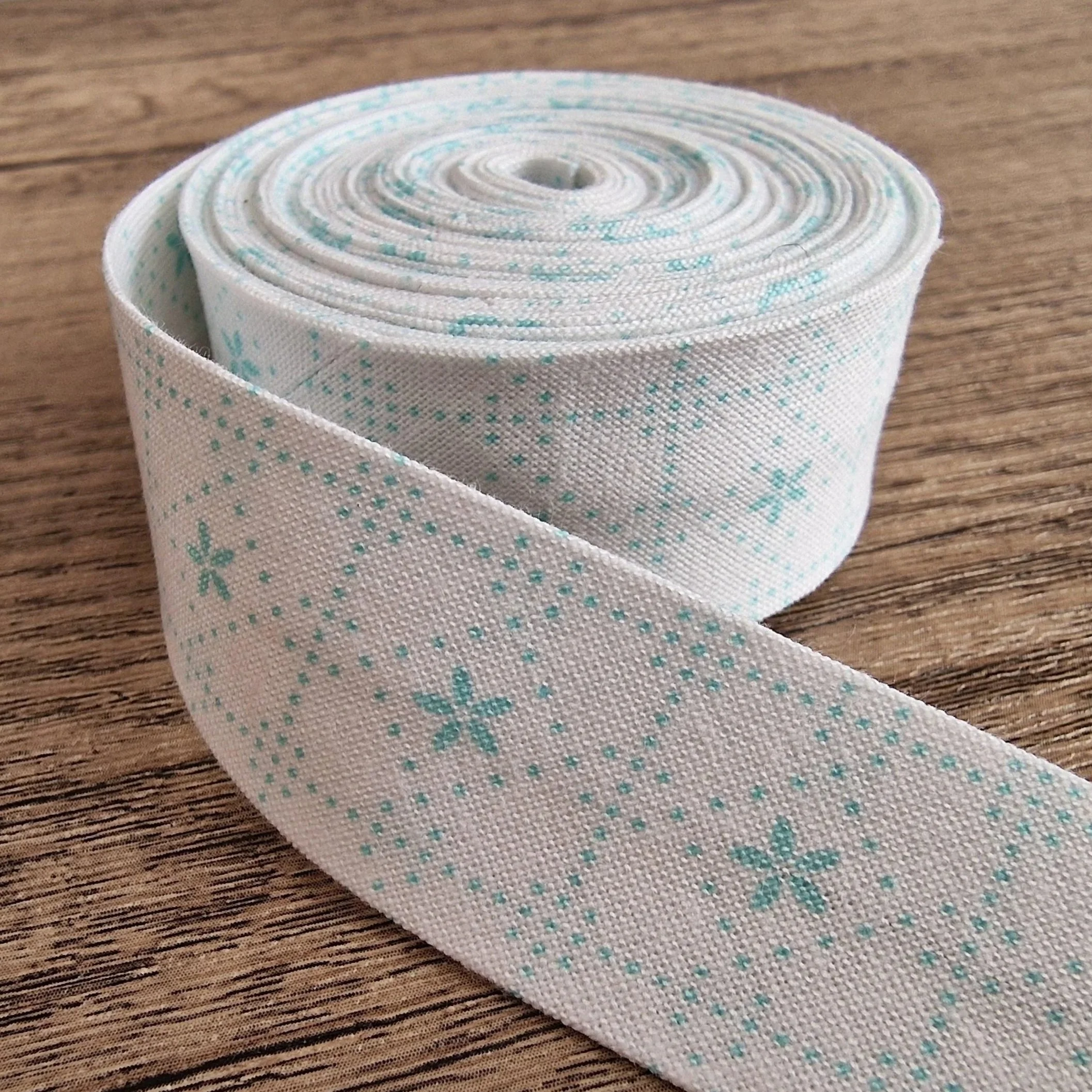 White & Green Elastic Cotton Bias Binding Tape – 25mm  - Single/Double Fold