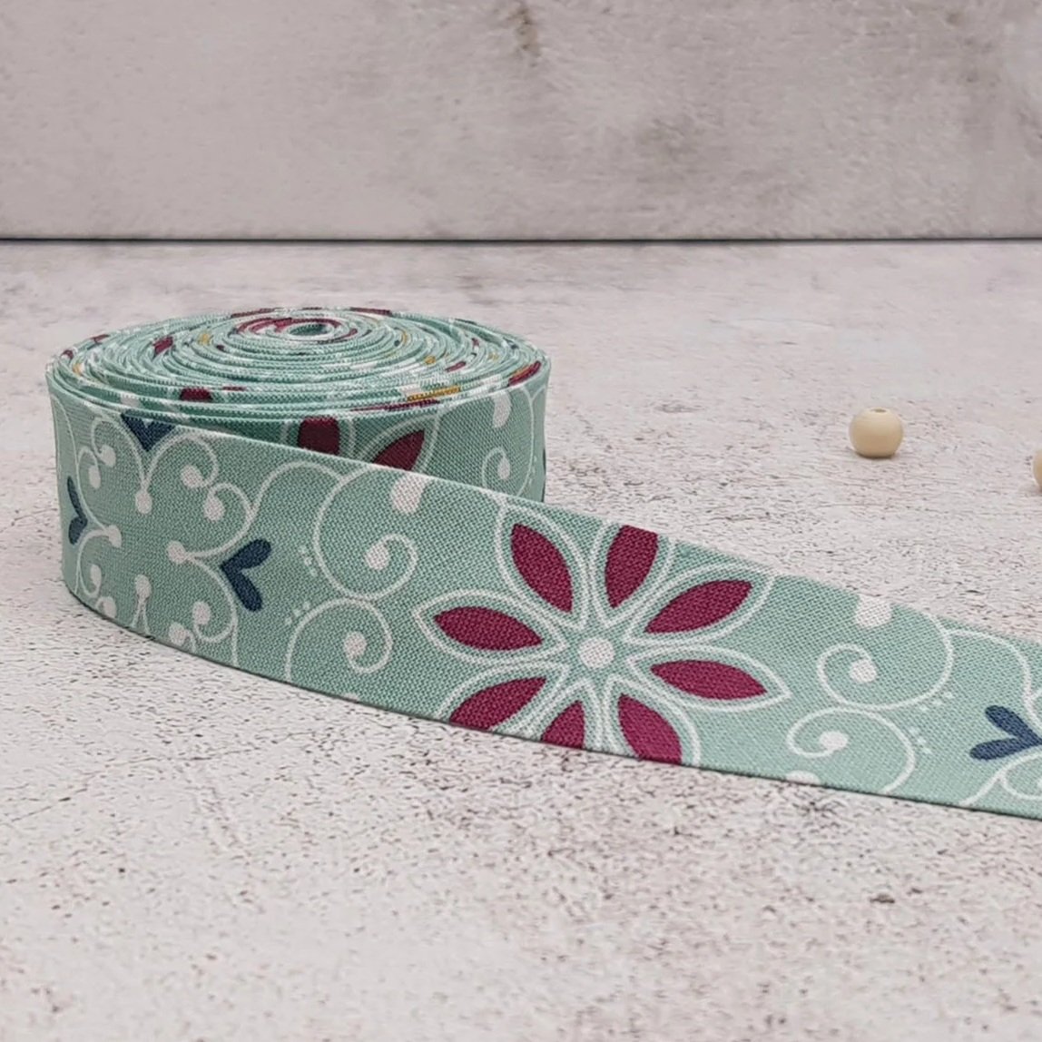Riley Blake Light Green Floral Stretch Cotton Bias Binding Tape, 25mm
