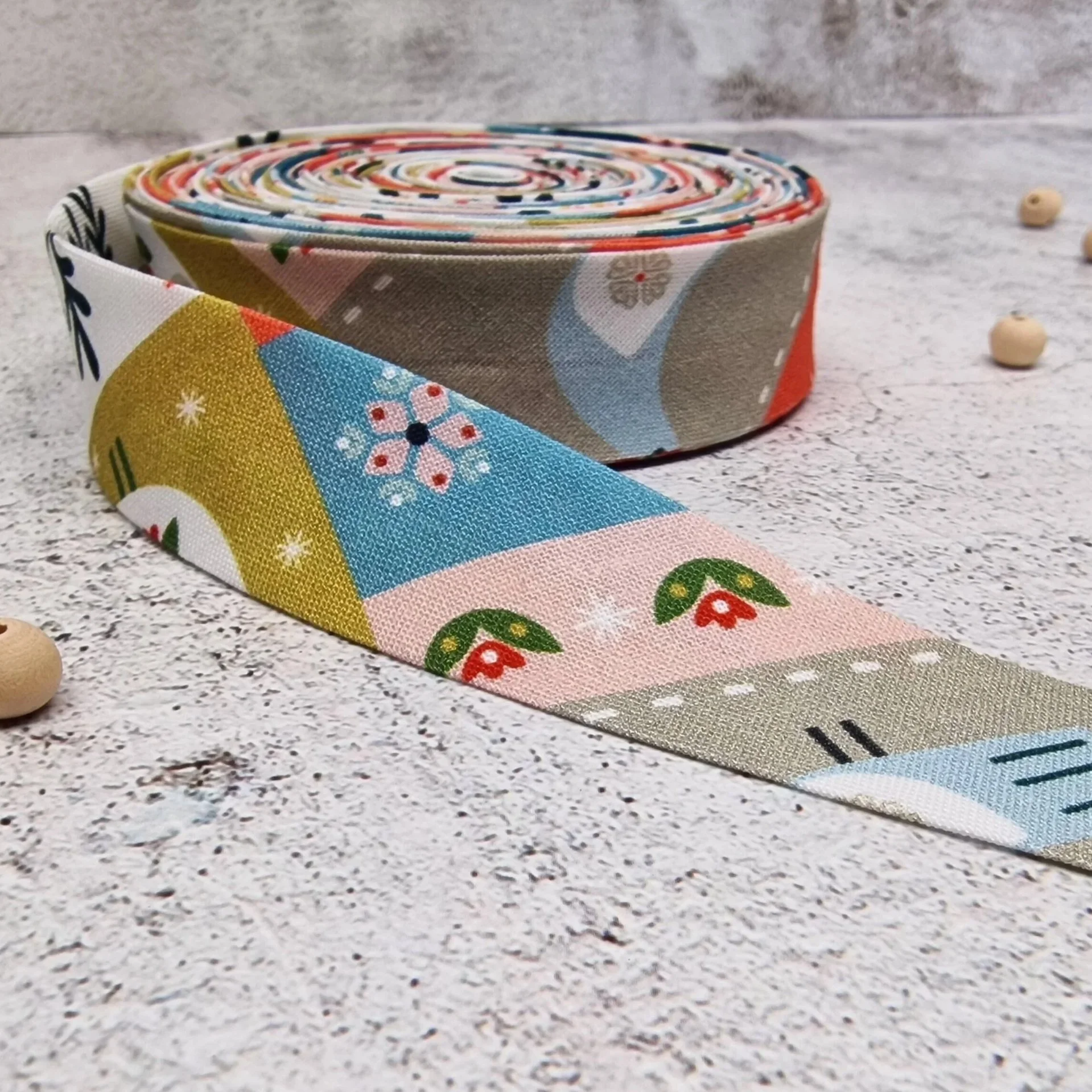 Dashwood Studio Christmas Folk Pattern Cotton Bias Binding Tape, Single or Double Fold