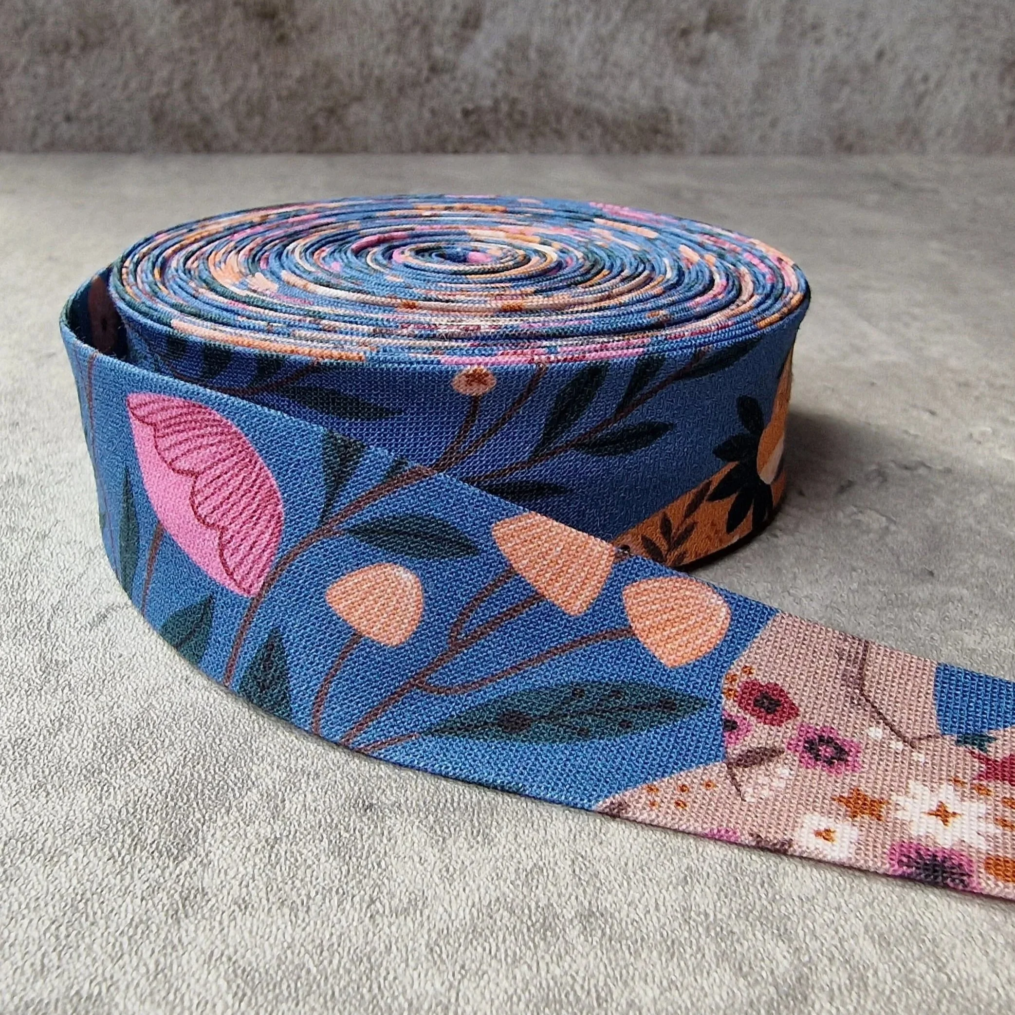 Dashwood Studio Wild Collection Blue Bias Binding Tape with Flowers, Bears & Foxes – 25mm Cotton