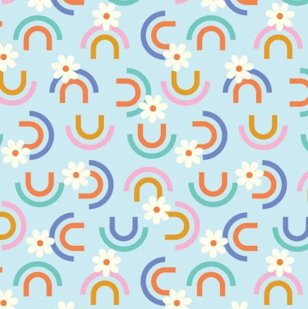Cloud 9 organic cotton Over The Rainbow blue fabric