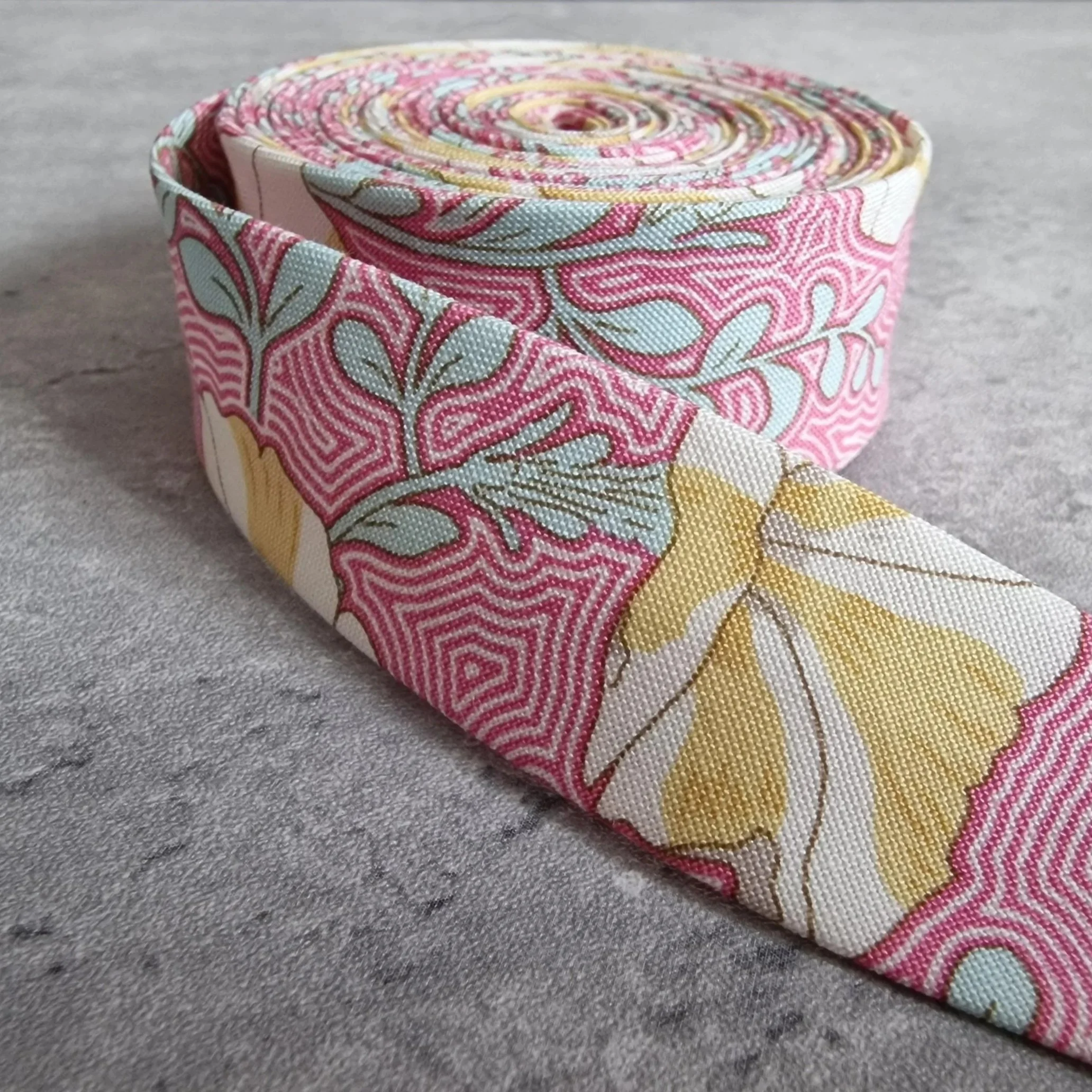 Tilda Pink and Yellow Floral Stretch Cotton Bias Binding Tape, Handmade, per Metre or Yard