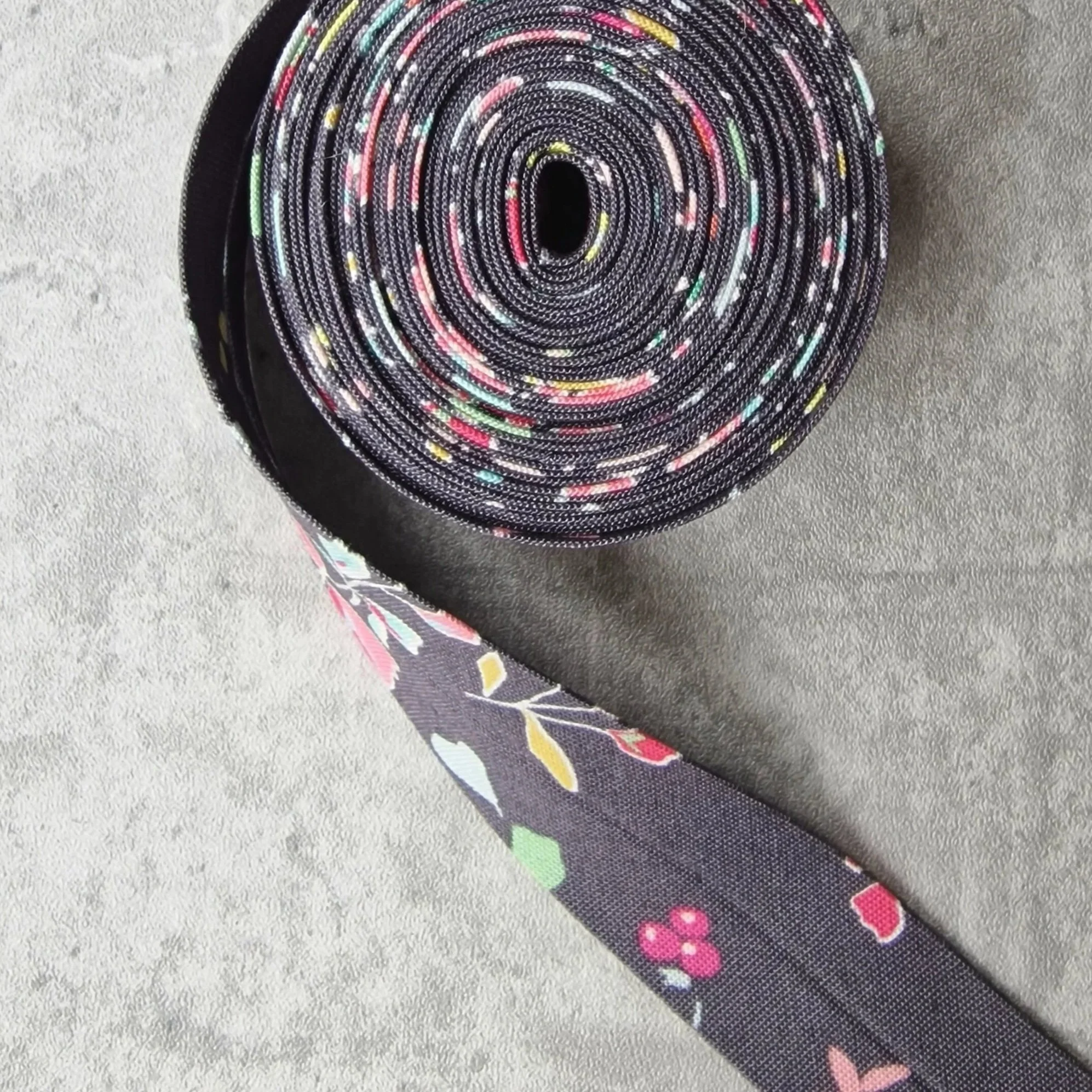 Riley Blake Dark Grey Floral Cotton Bias Binding Tape – 1" / 25mm
