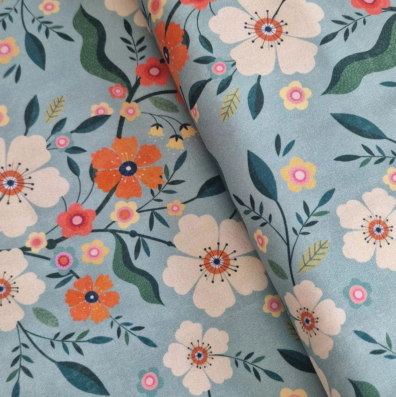 Dashwood Hedgerow – Floral Cotton Fabric on Blue, Fat Quarters Available