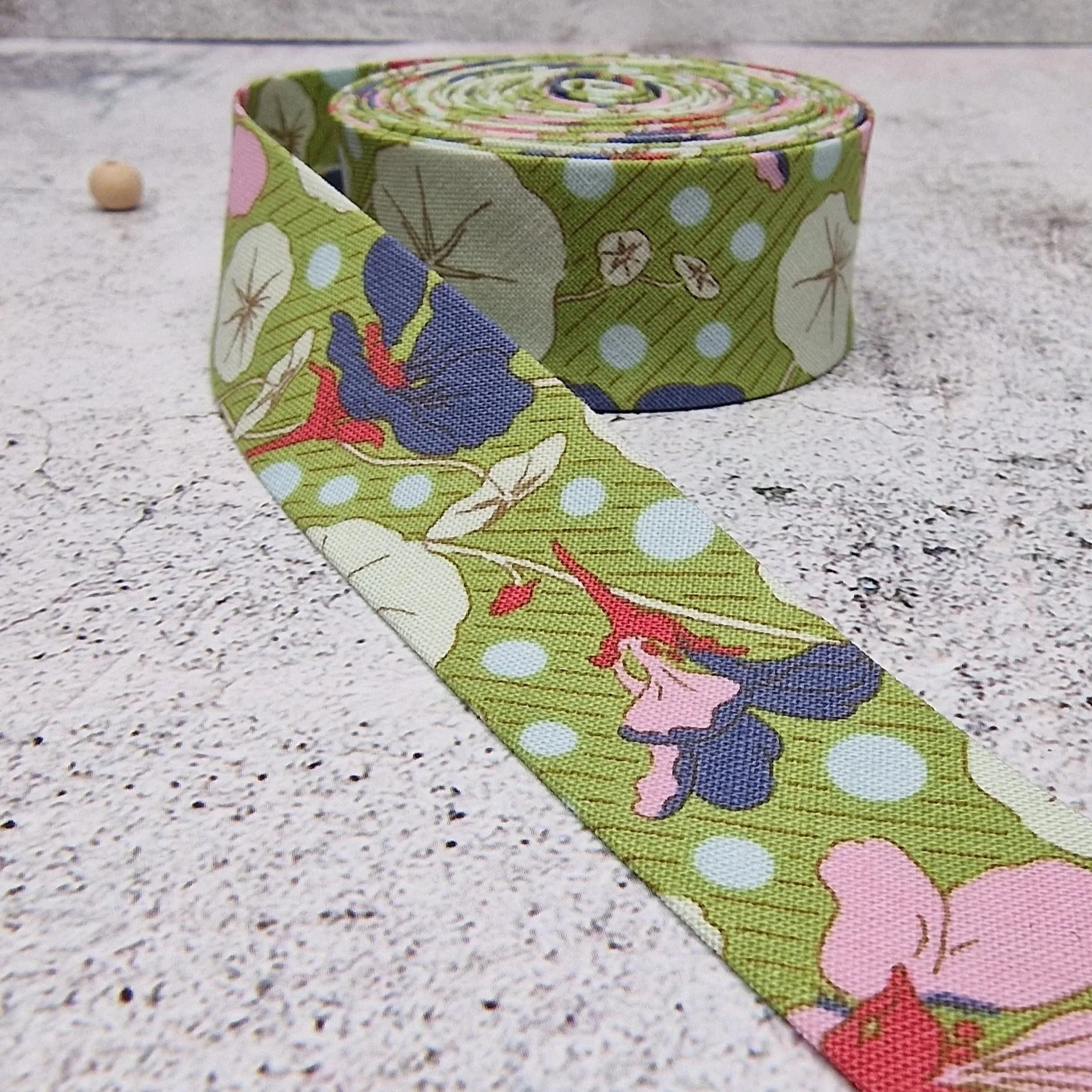 Green Garden Flowers Cotton Bias Binding Tape – 25mm, Tilda