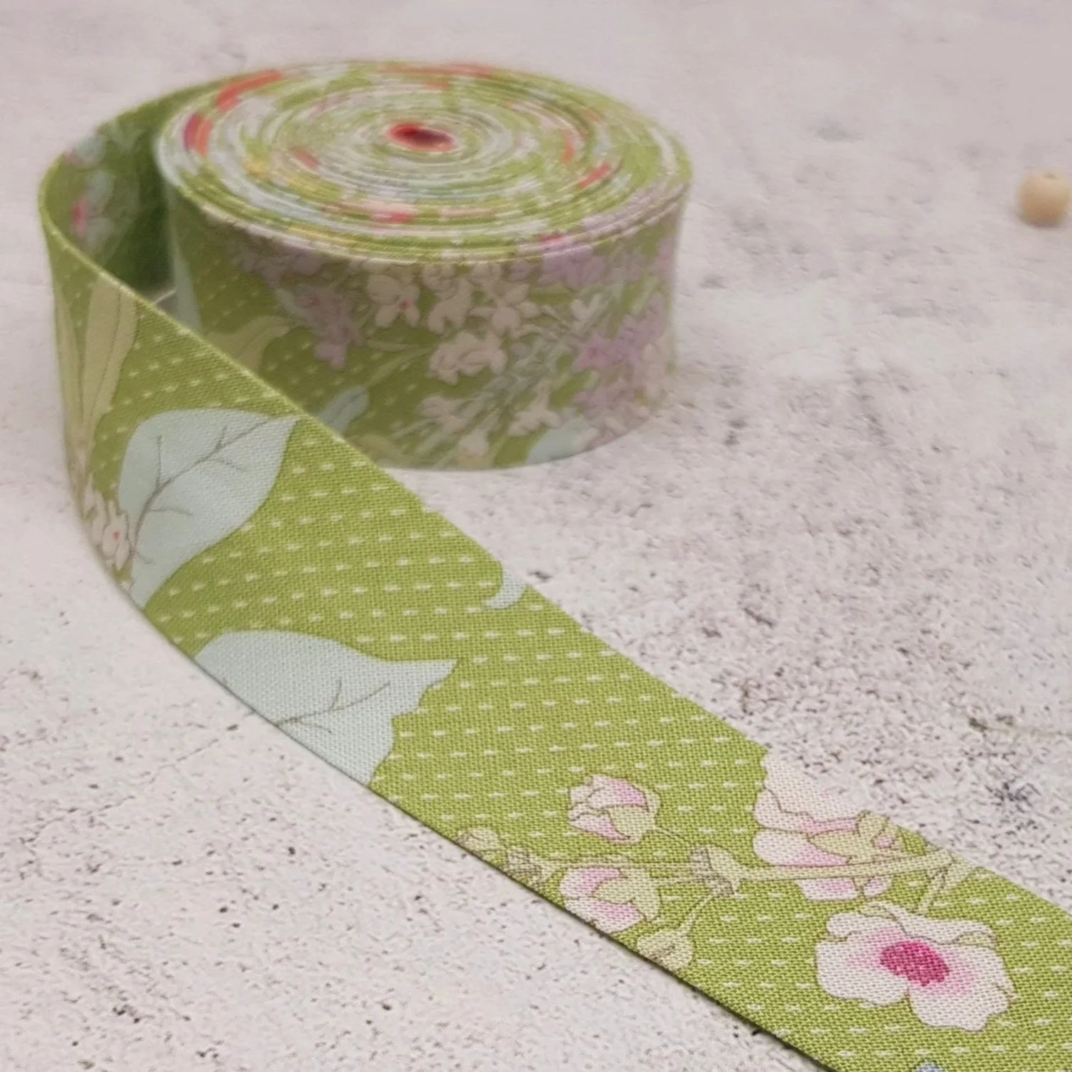 Tilda Green Multicolour Floral Bias Binding Tape – 25mm / 1"