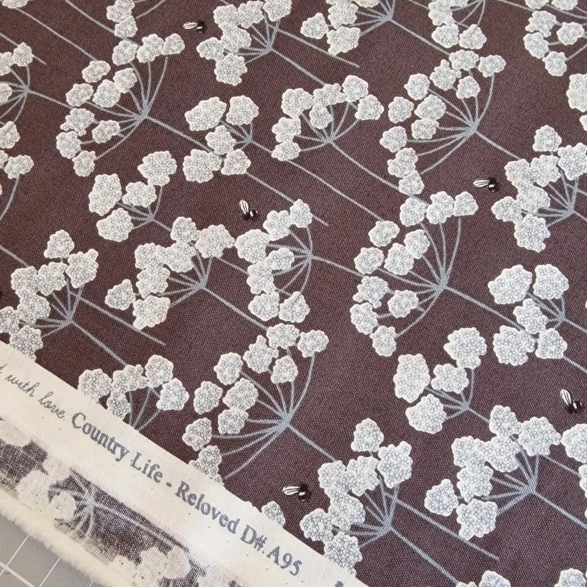 Lewis & Irene Country Life – Florals on Dark Aubergine, Fat Quarters