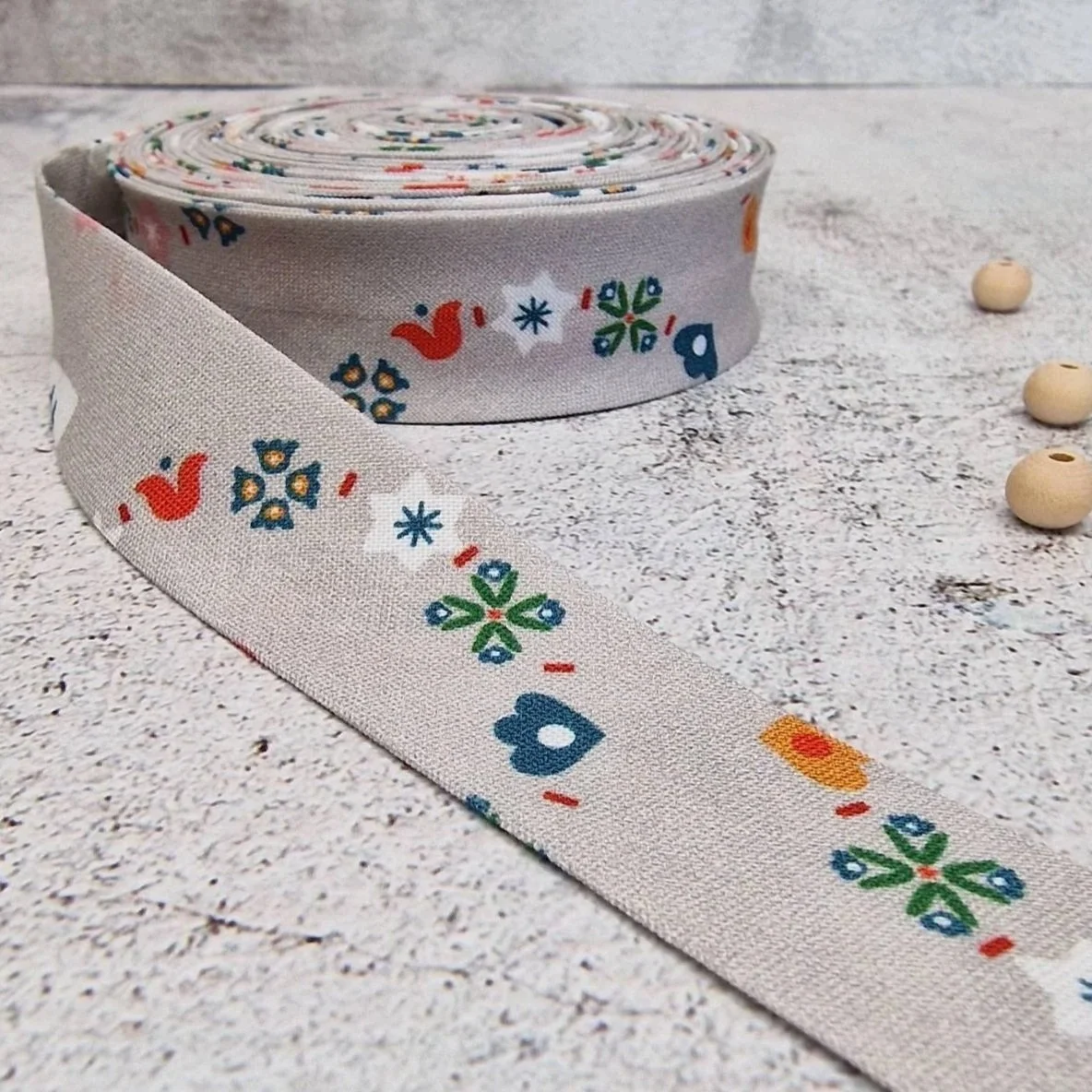 Christmas Folk bias binding tape, single or double fold,  25mm/1inch, Dashwood Studio