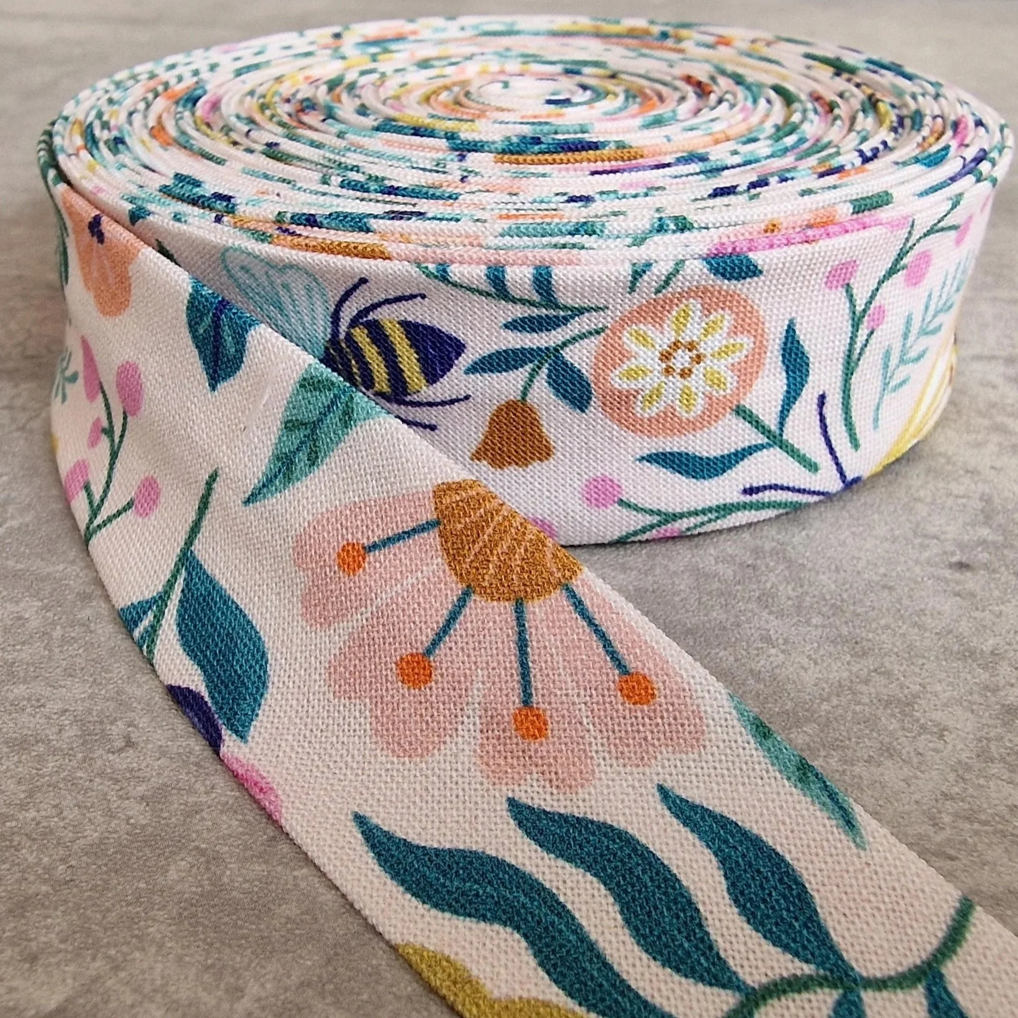 Dashwood Flutter By Light Pink Floral Cotton Bias Binding Tape, 25mm / 1"