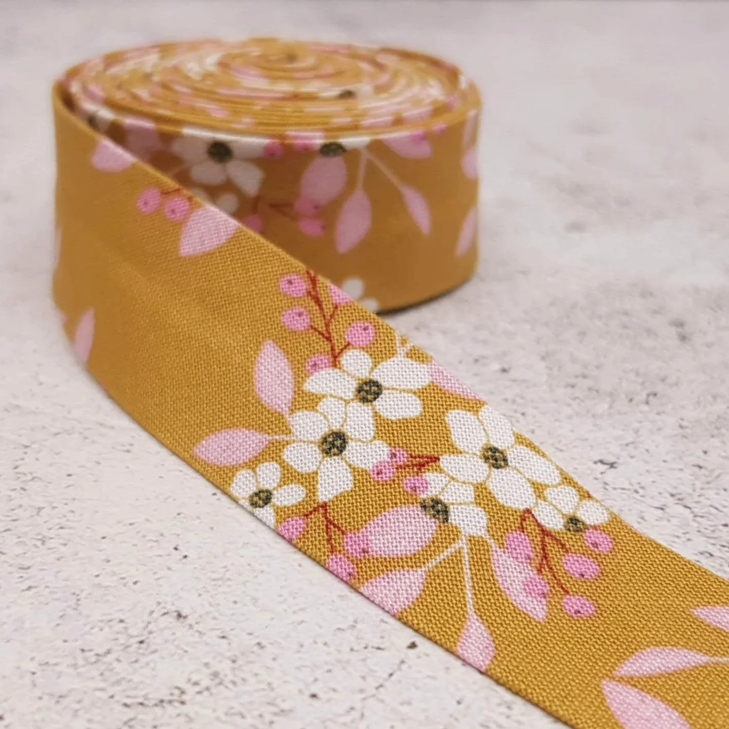 Yellow Handmade Cotton Bias Binding Tape – 25mm, Single or Double Fold (Sold by Metre or Yard)