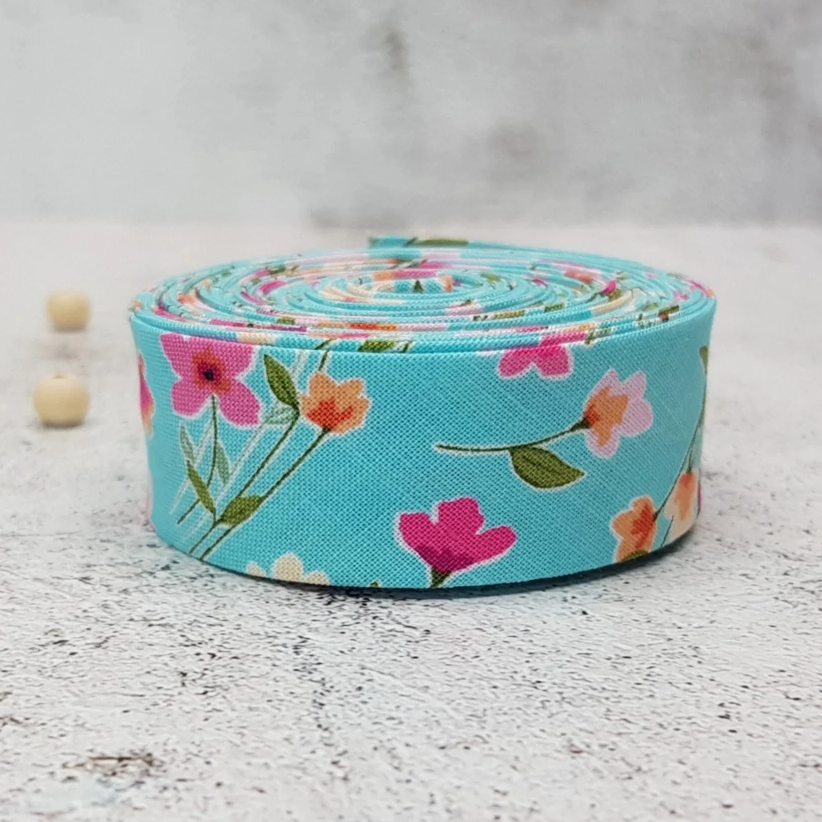 Riley Blake Blue Floral Cotton Bias Binding Tape, Handmade, Single or Double Fold, 25mm