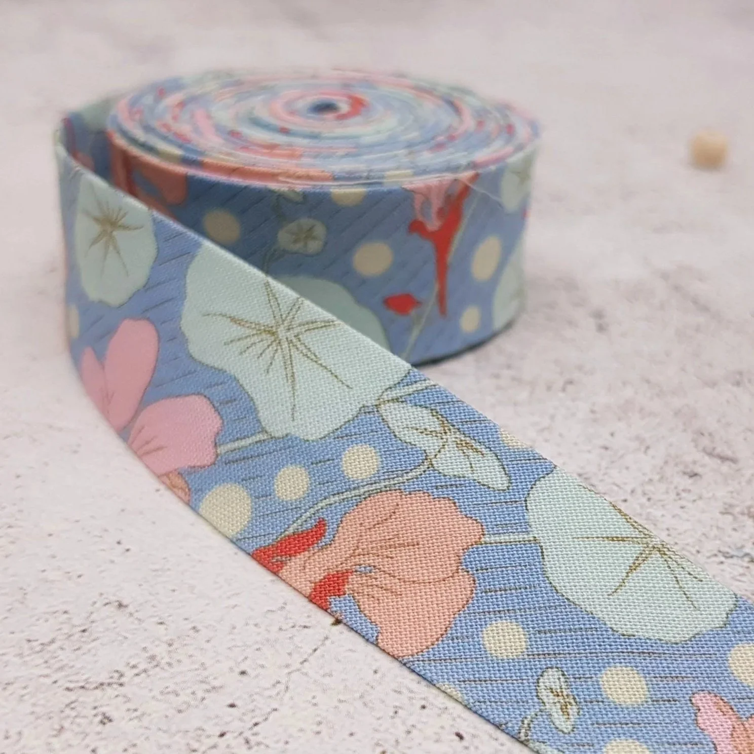 Tilda Blue Floral Bias Binding Tape – 25mm - Handmade Cotton