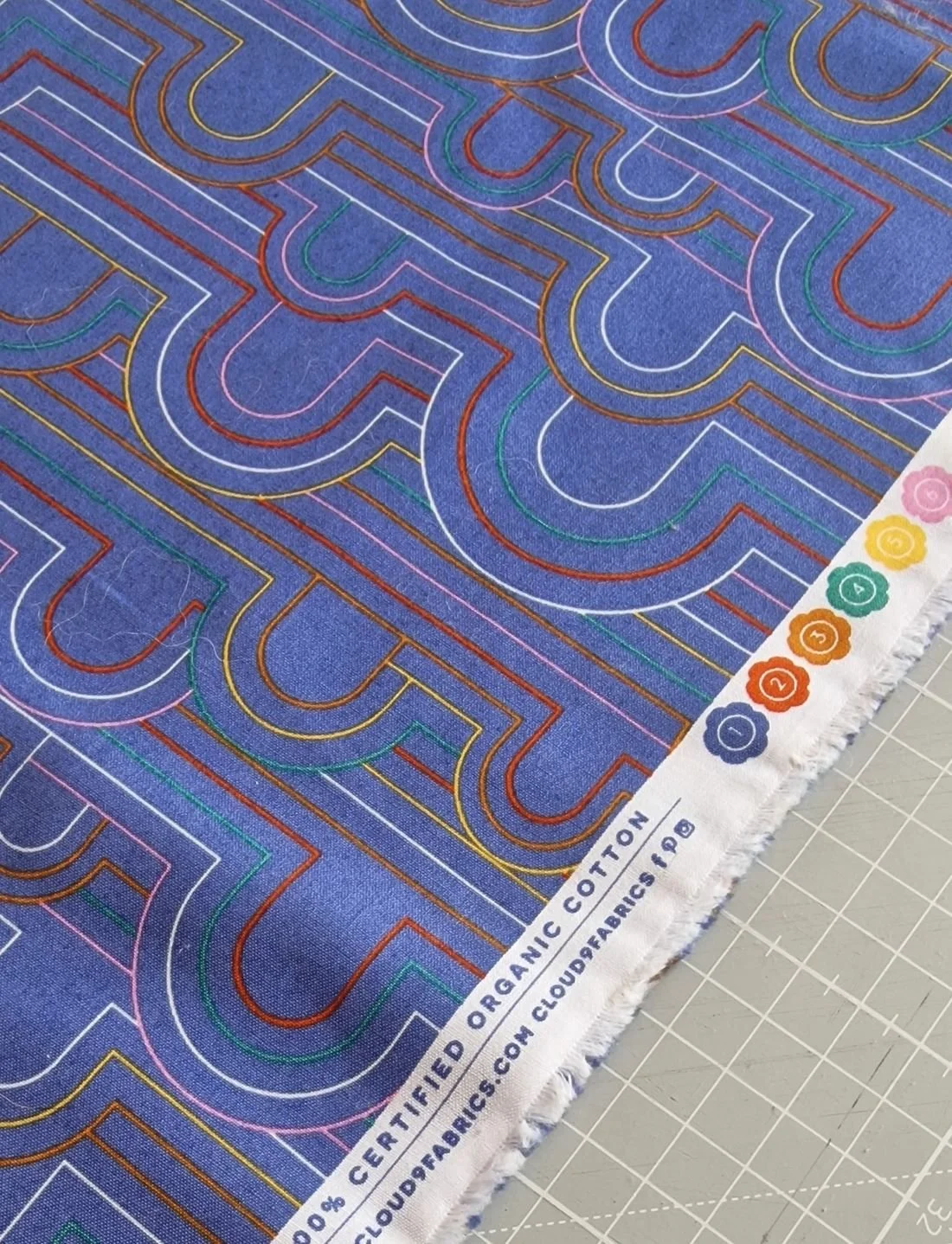 Cloud 9 Universal Love Organic Cotton Fabric In Blue With Geometric Pattern