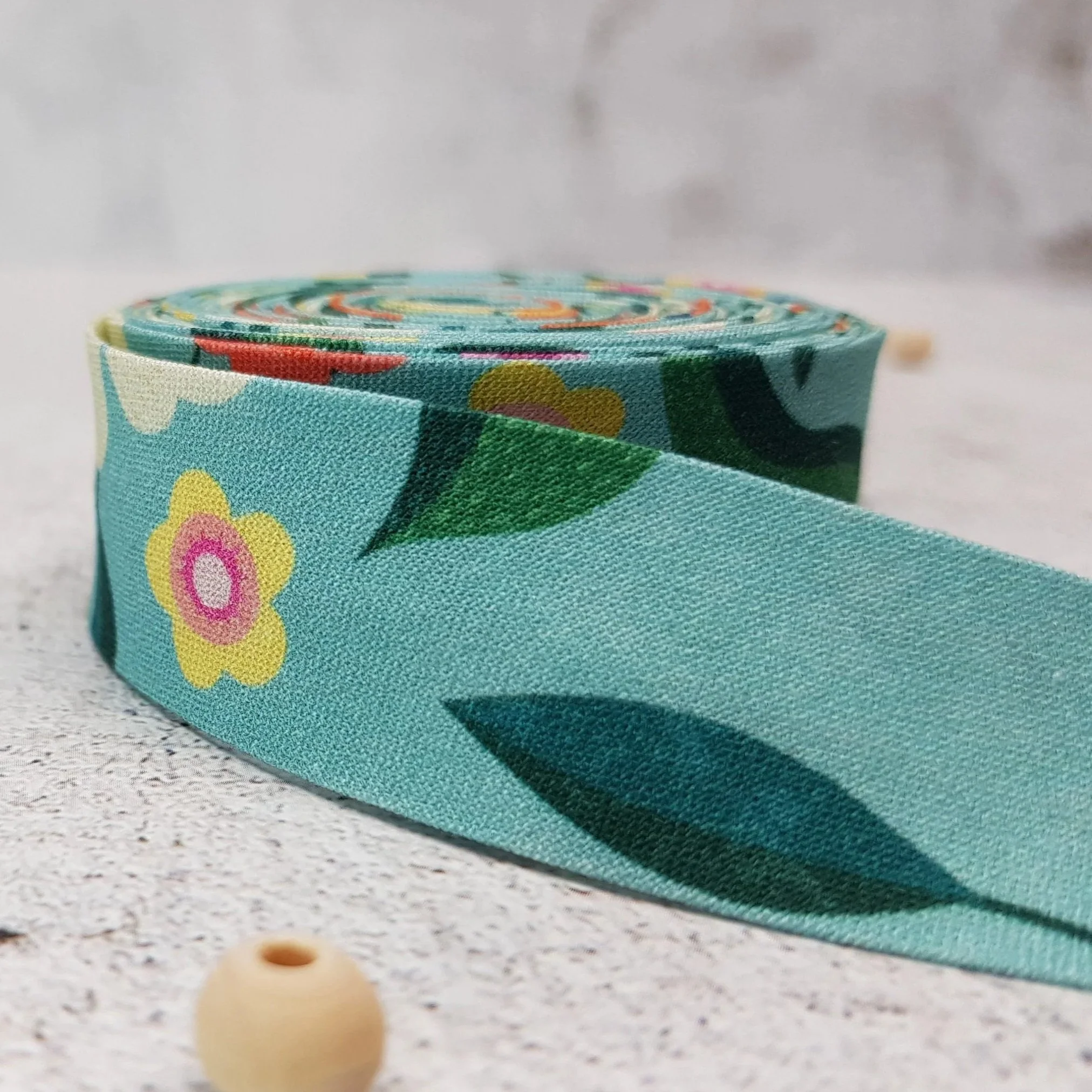Dashwood Studio Hedgerow Light Blue Floral Cotton Bias Binding Tape, Elastic, 25mm