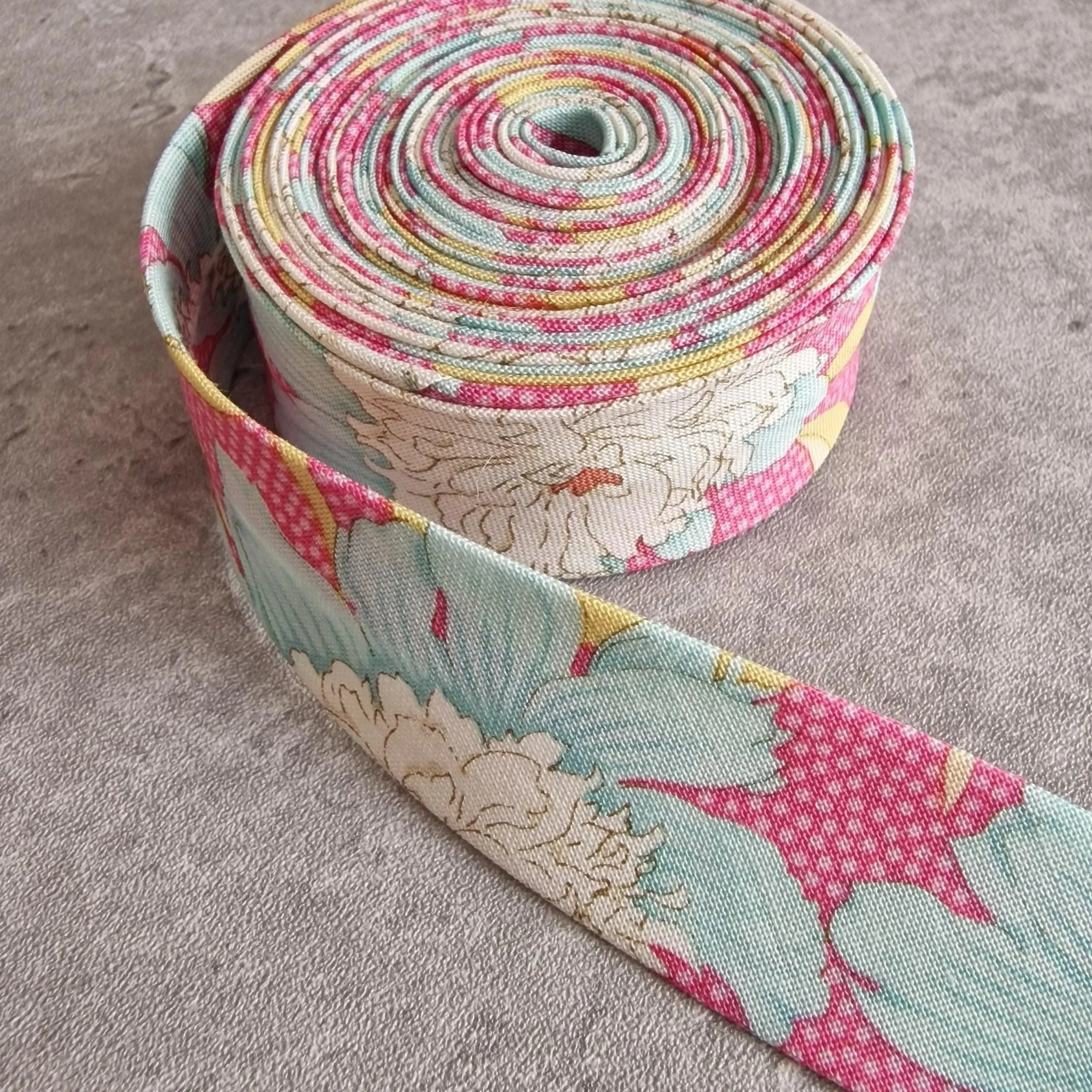 Tilda Gardenlife Pink Cotton Bias Binding Tape with White and Blue Flowers, 1 Inch