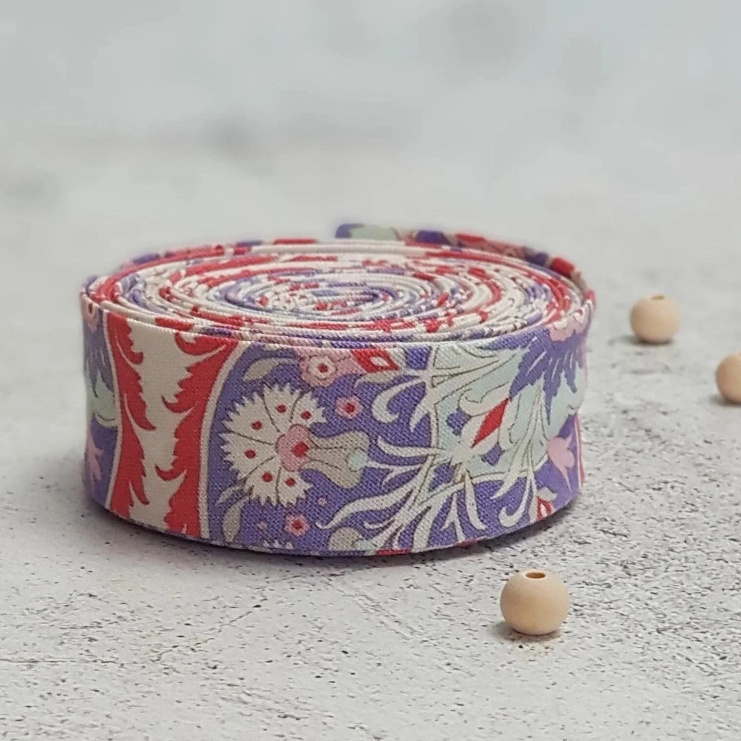 Tilda Purple and Cream Pattern Cotton Bias Binding Tape, 25mm, Single or Double Fold