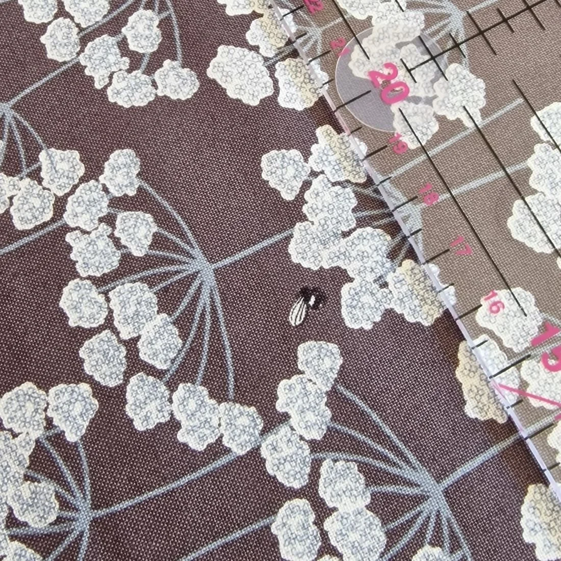 Pure cotton, dark grey fabric with light florals