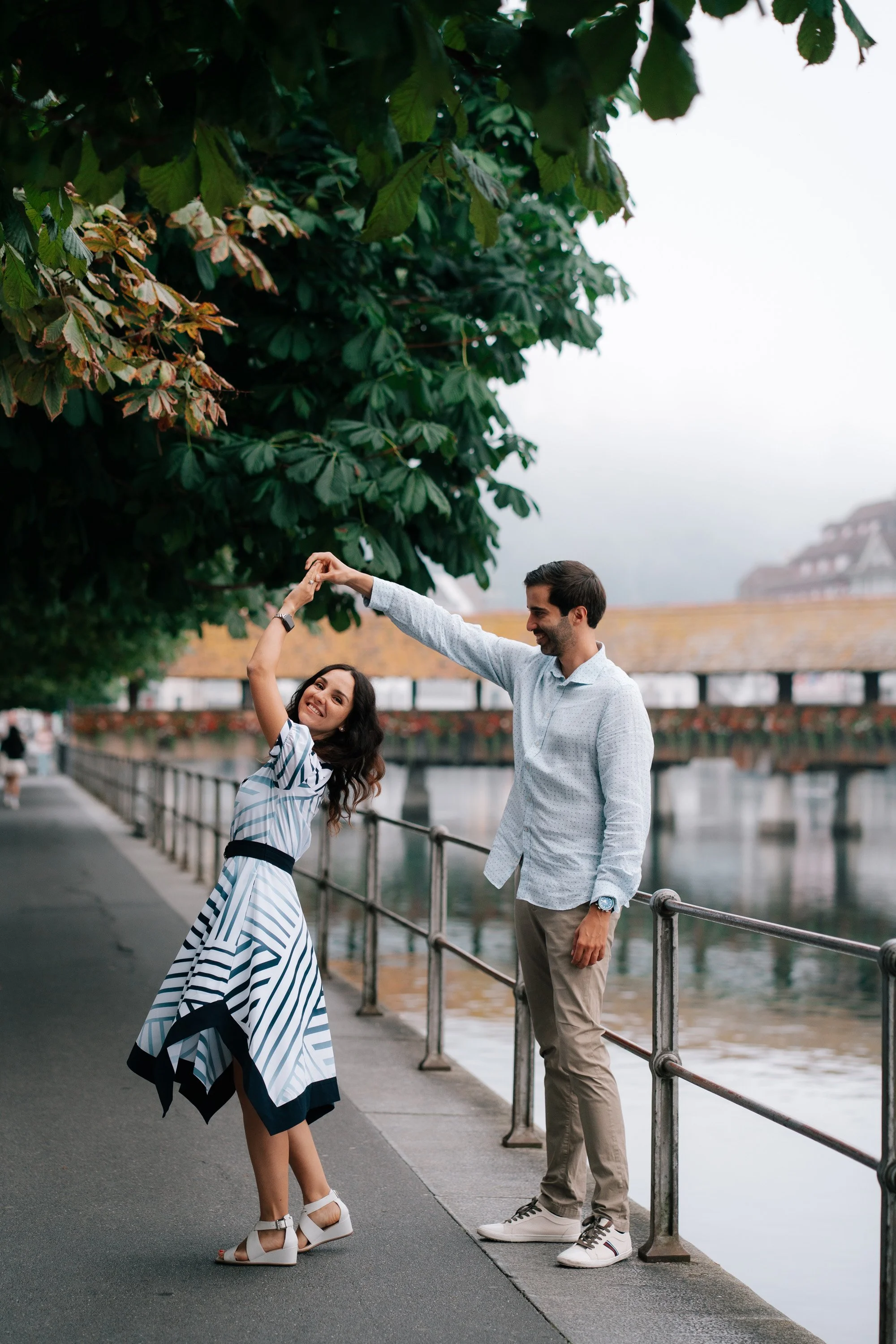 Romantic Riverside Photos in Luzern | Switzerland Couple Photographer