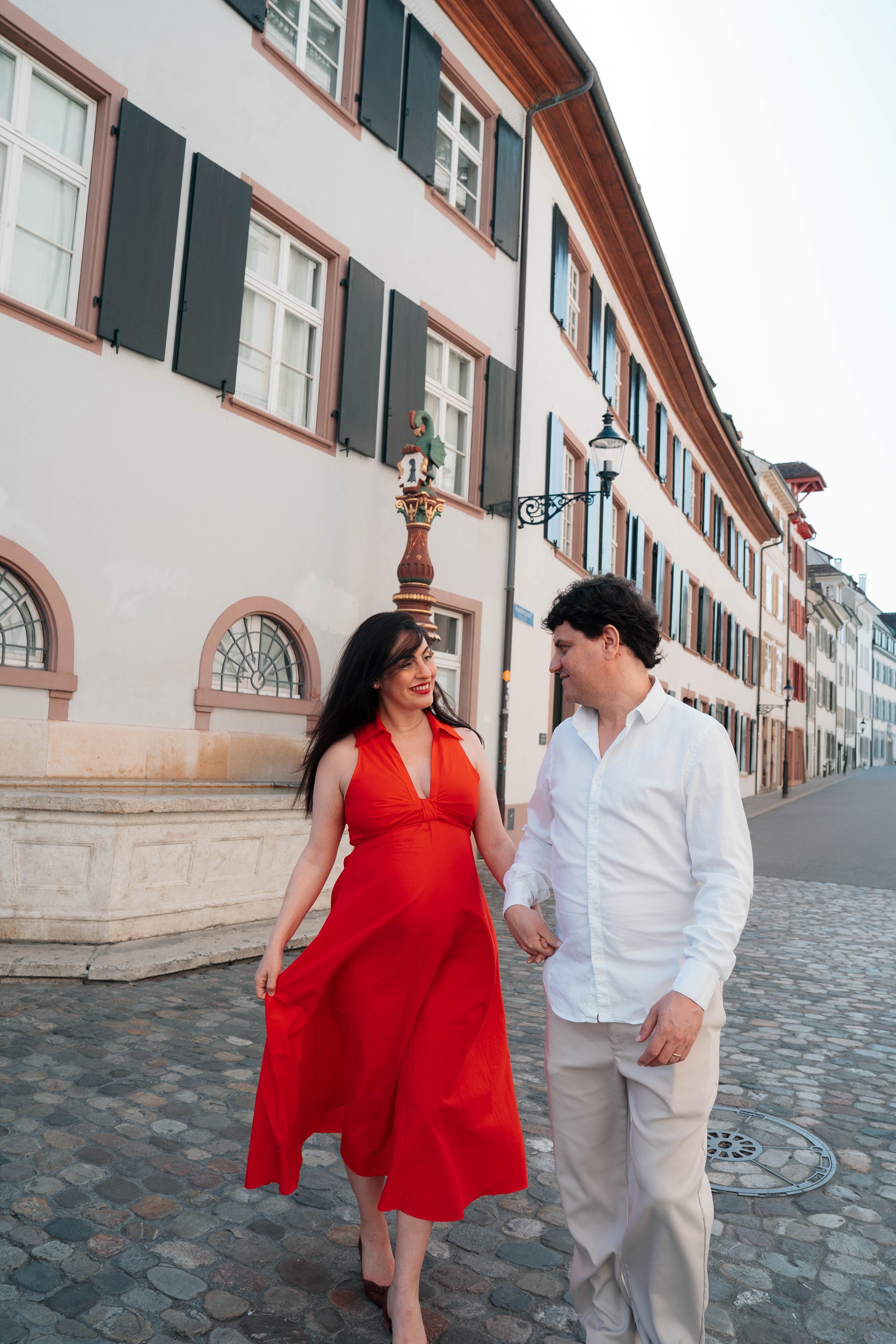 Couple walking in historic centre Basel, Switzerland