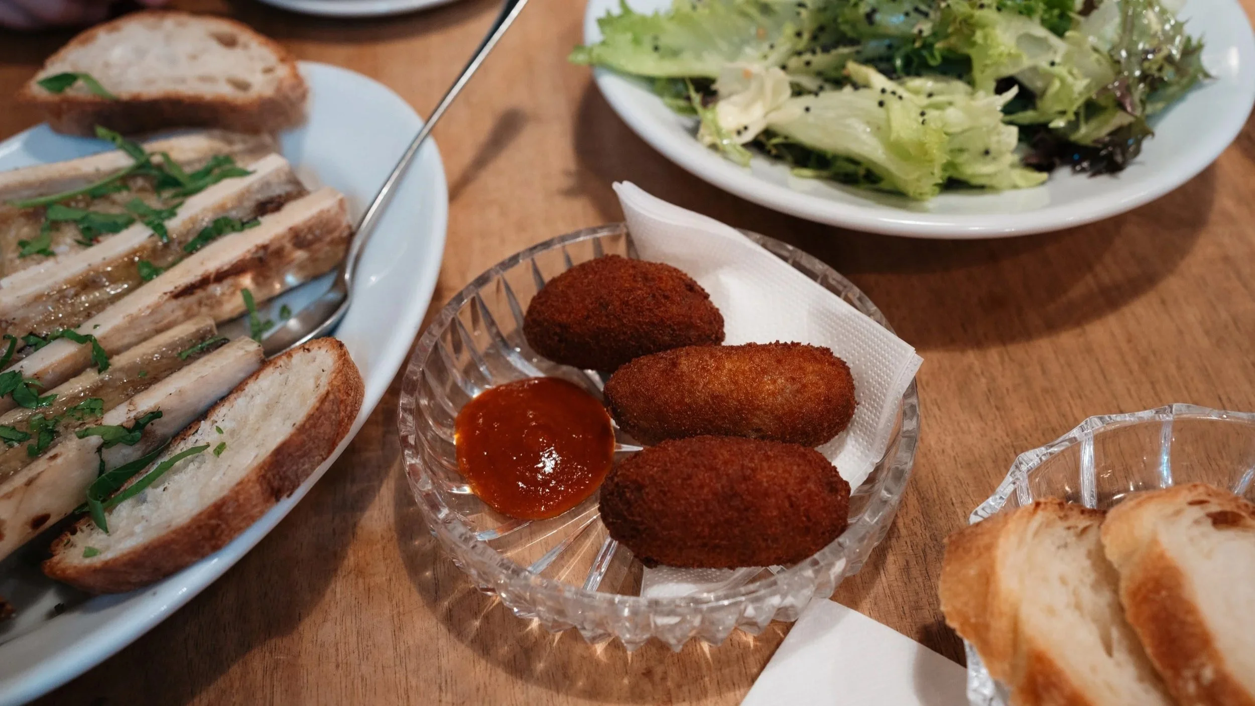 Swiss beef croquetas in dinner restaurant Lotti in Zurich, Switzerland.