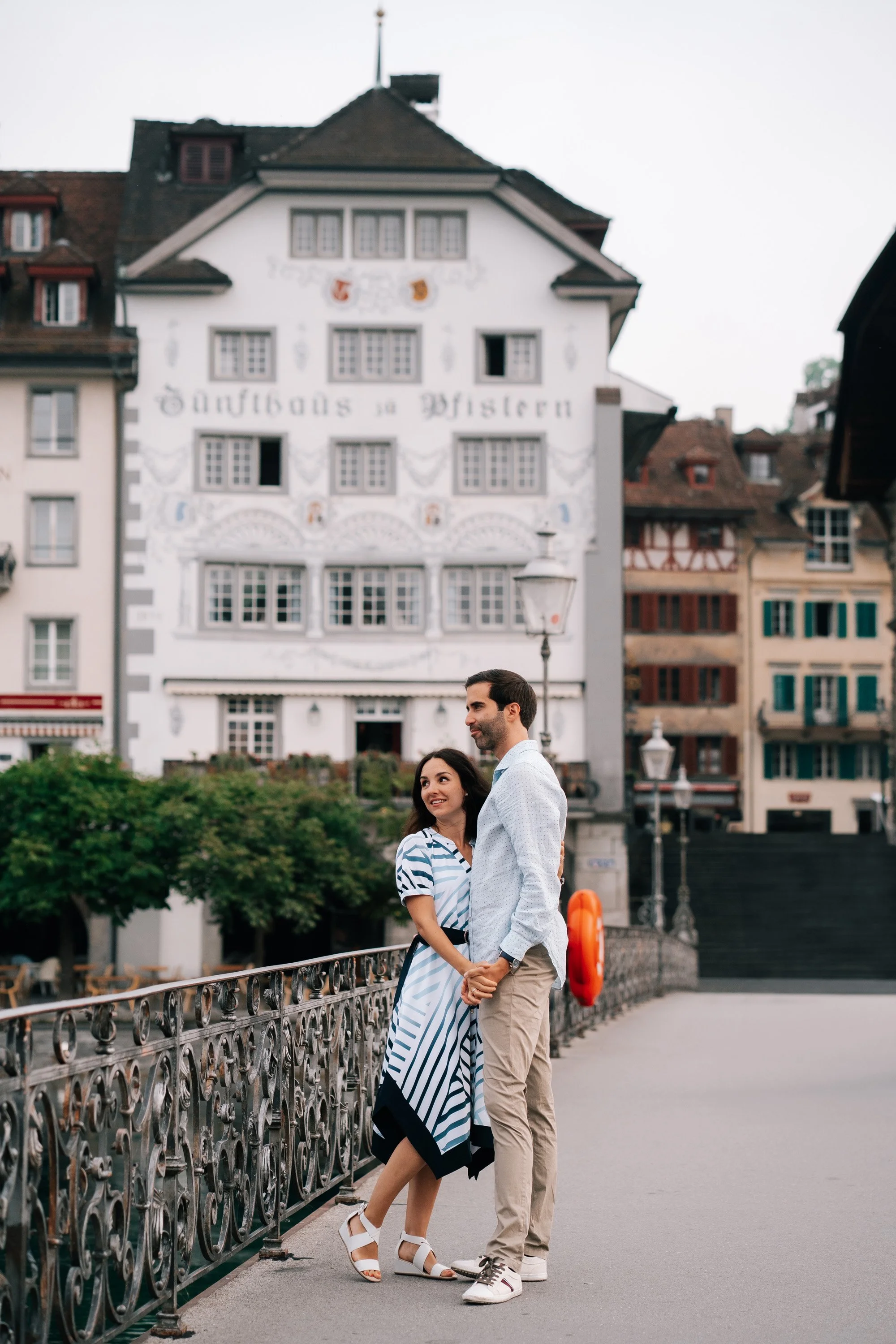 Kapellbrücke View Couple Portraits | Lucerne Switzerland Photography