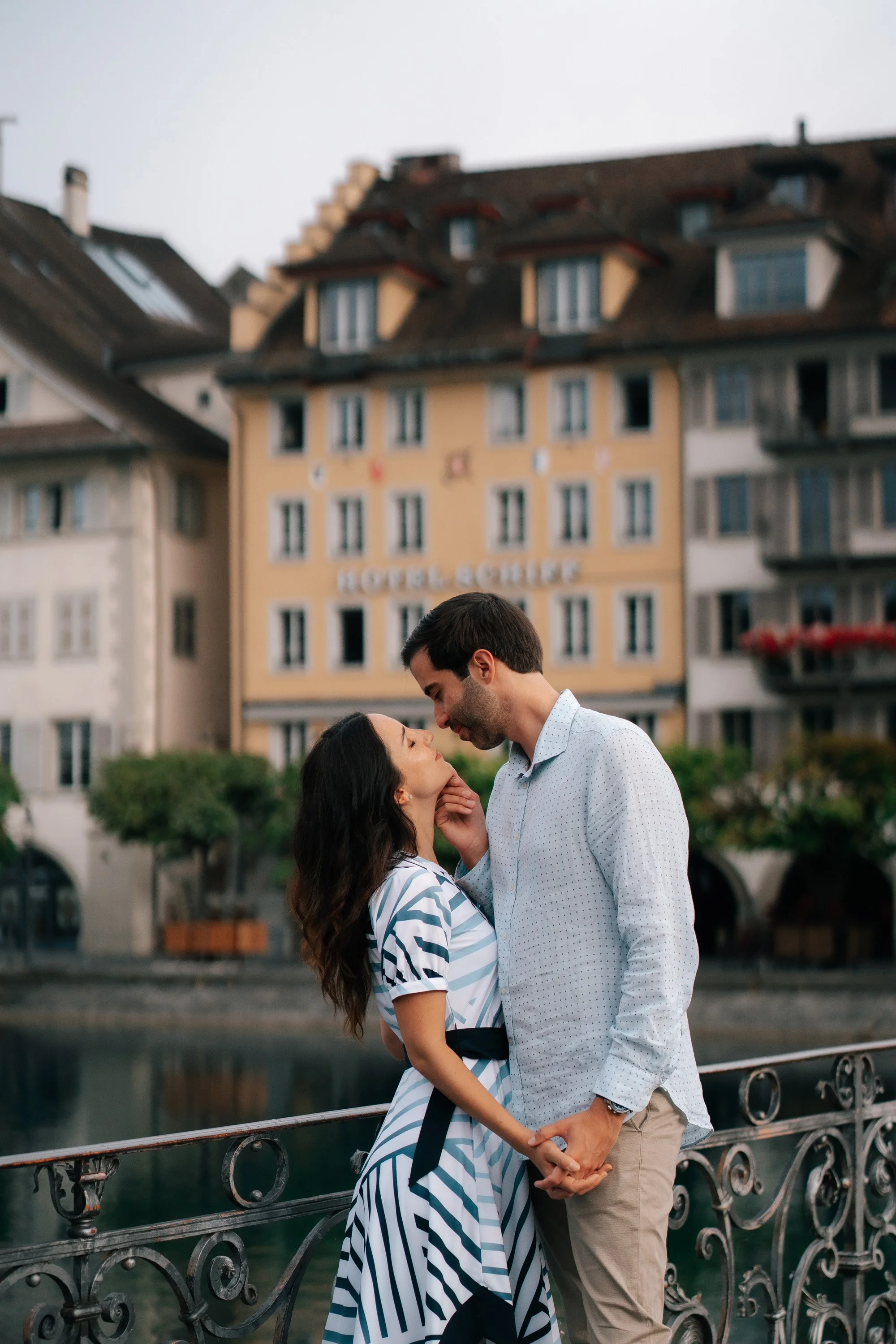 Lucerne City Bridge Couple Photography | Switzerland Vacation Memories